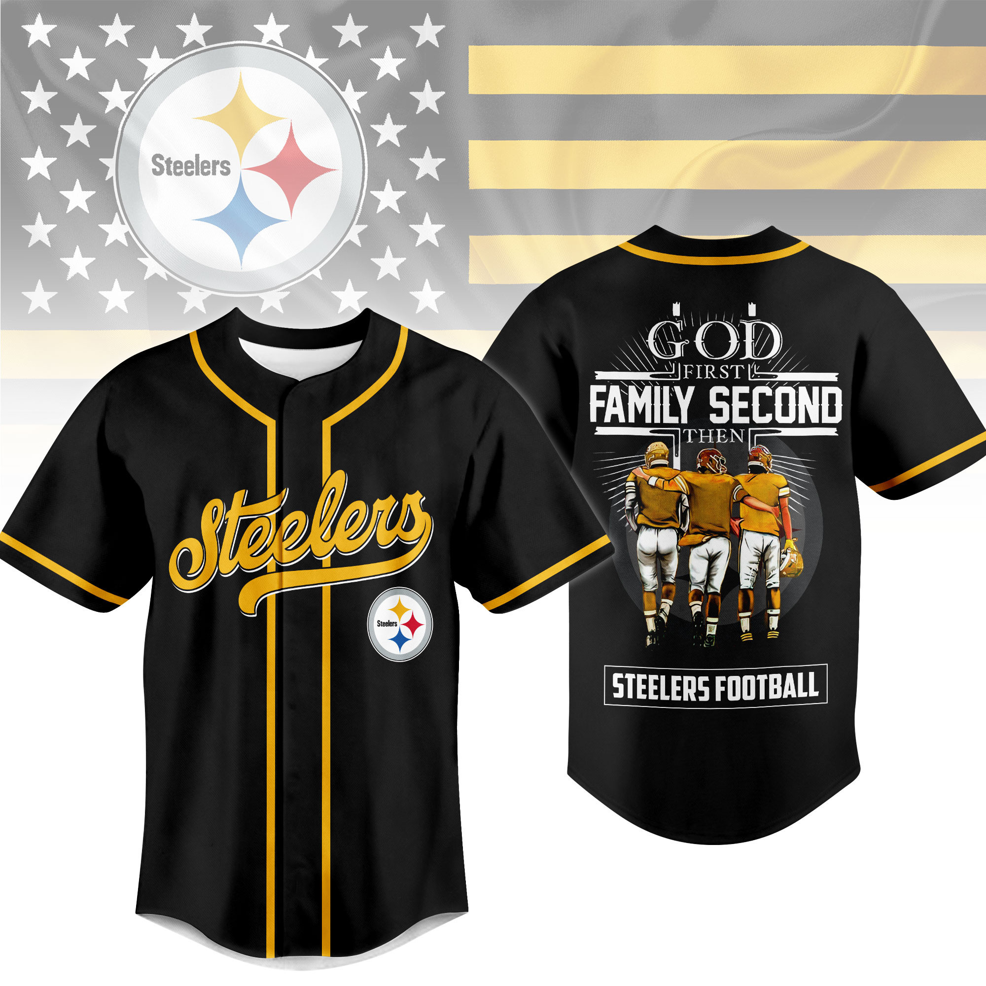 Pittsburgh Steelers | Premium NFL God First, Family Second – Faith & Brotherhood Football Jersey NTH1