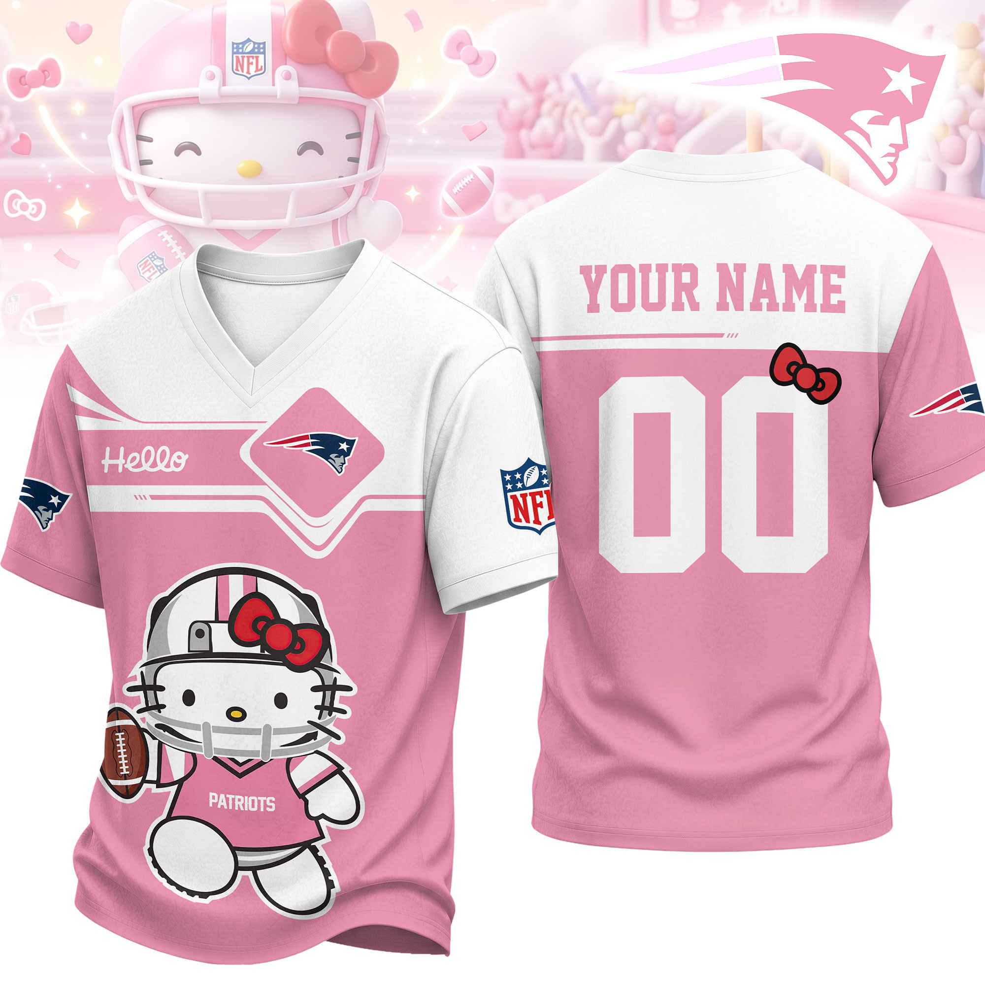 New England Patriots | Premium NFL Touchdown Kitty V-Neck Jersey NTH1