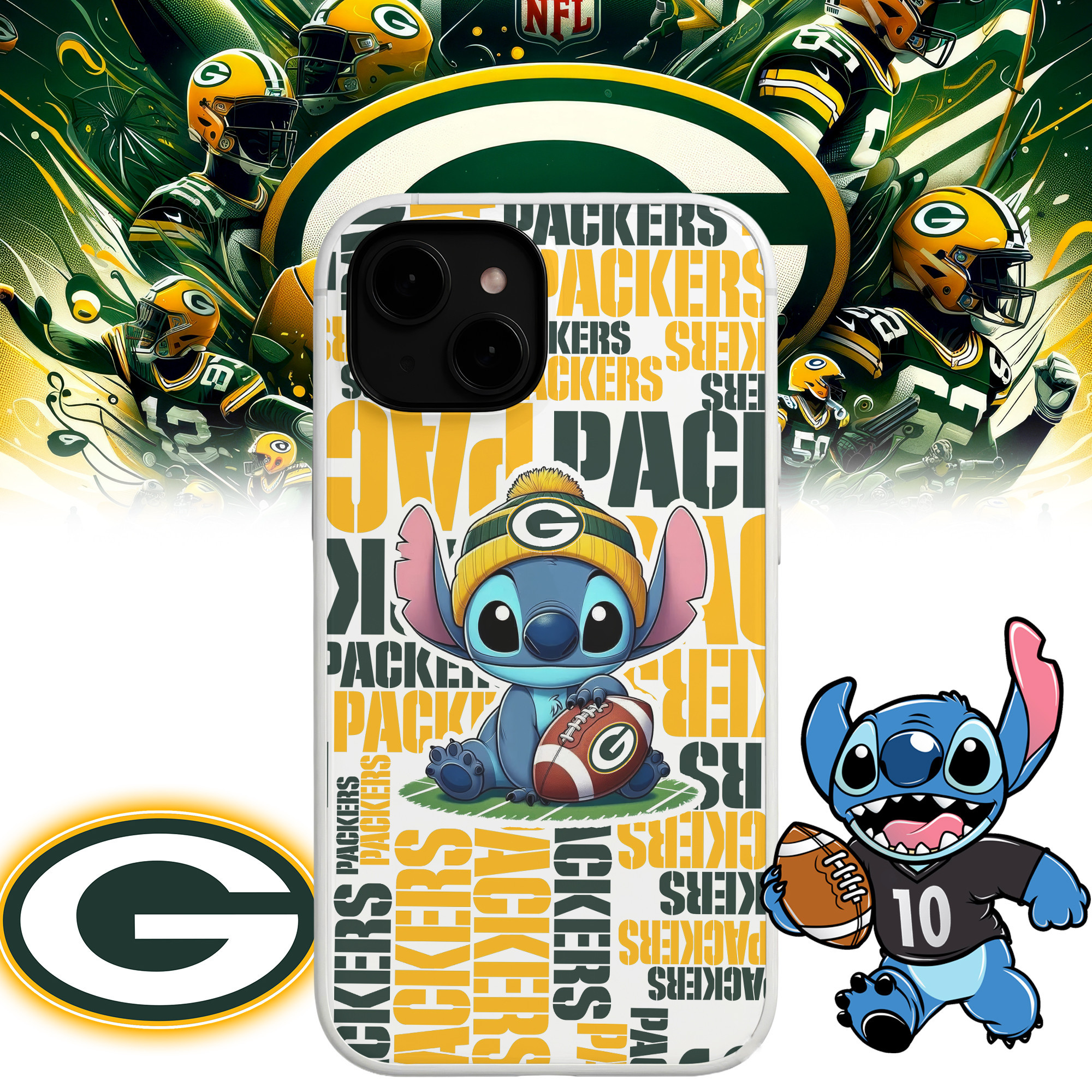 Green Bay Packers | Premium NFL Stitch Loves Football Phone Case NP