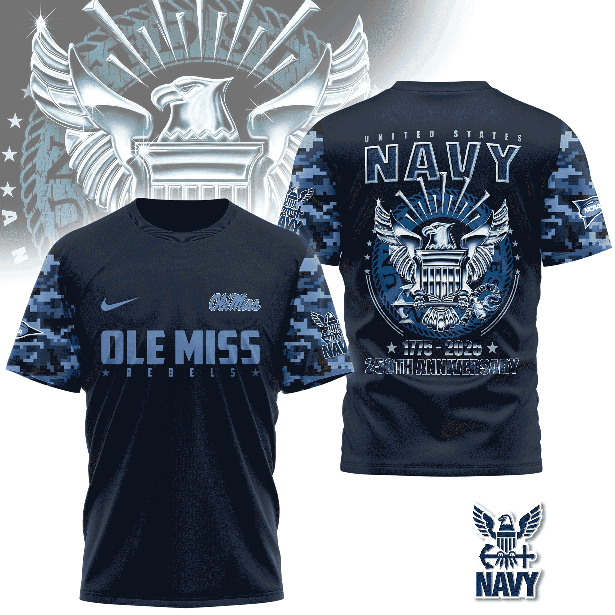 Ole Miss Rebels | Premium NCAA Navy 250 Years 3D Shirt TD