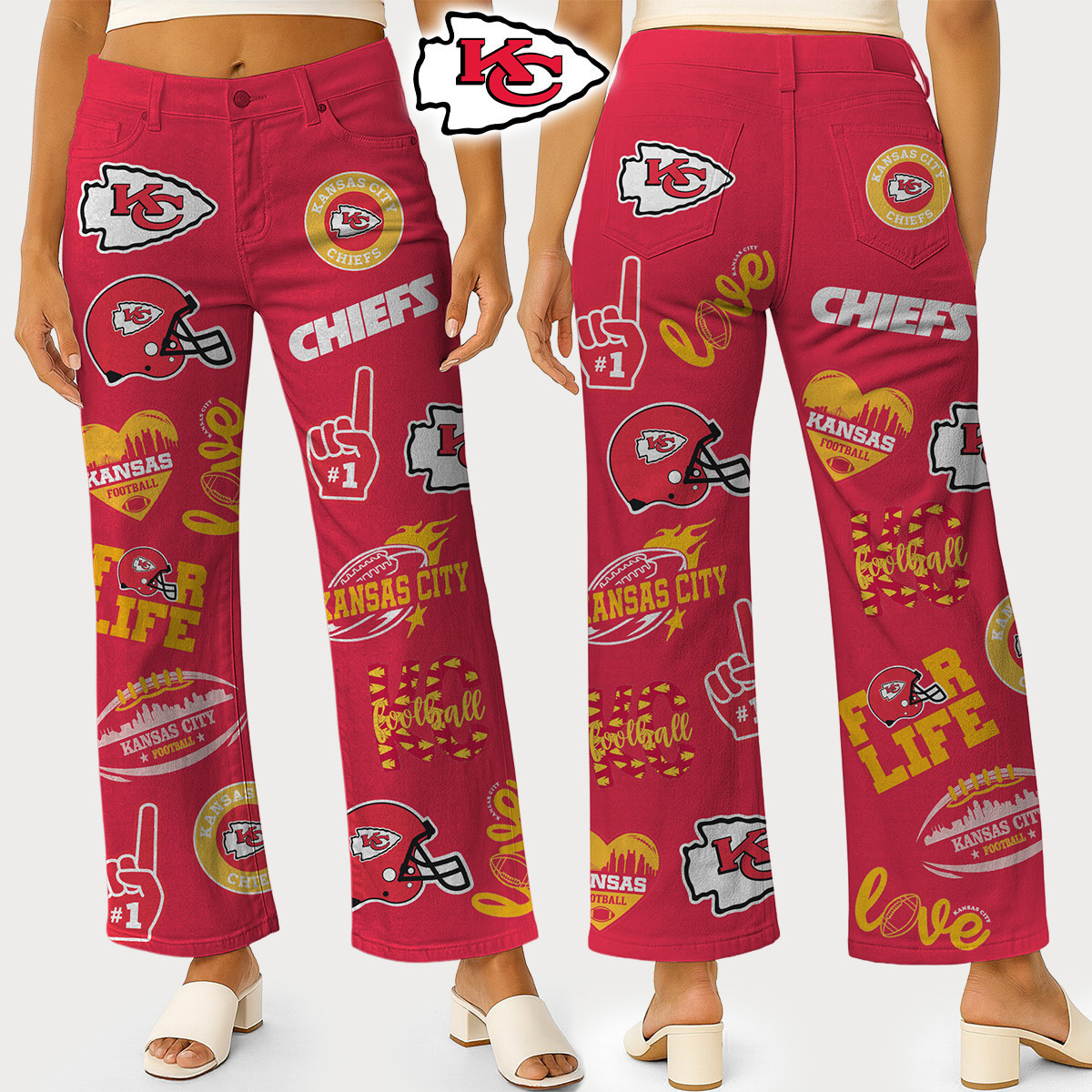 Kansas City Chiefs | Premium NFL High Waisted Casual Wide Leg Pants HI