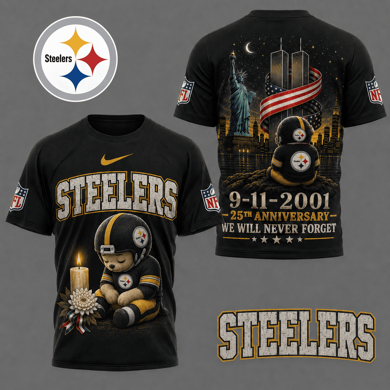 Pittsburgh Steelers| Premium NFL 9/11 25th Anniversary Never Forget Memorial 3D Shirt NY