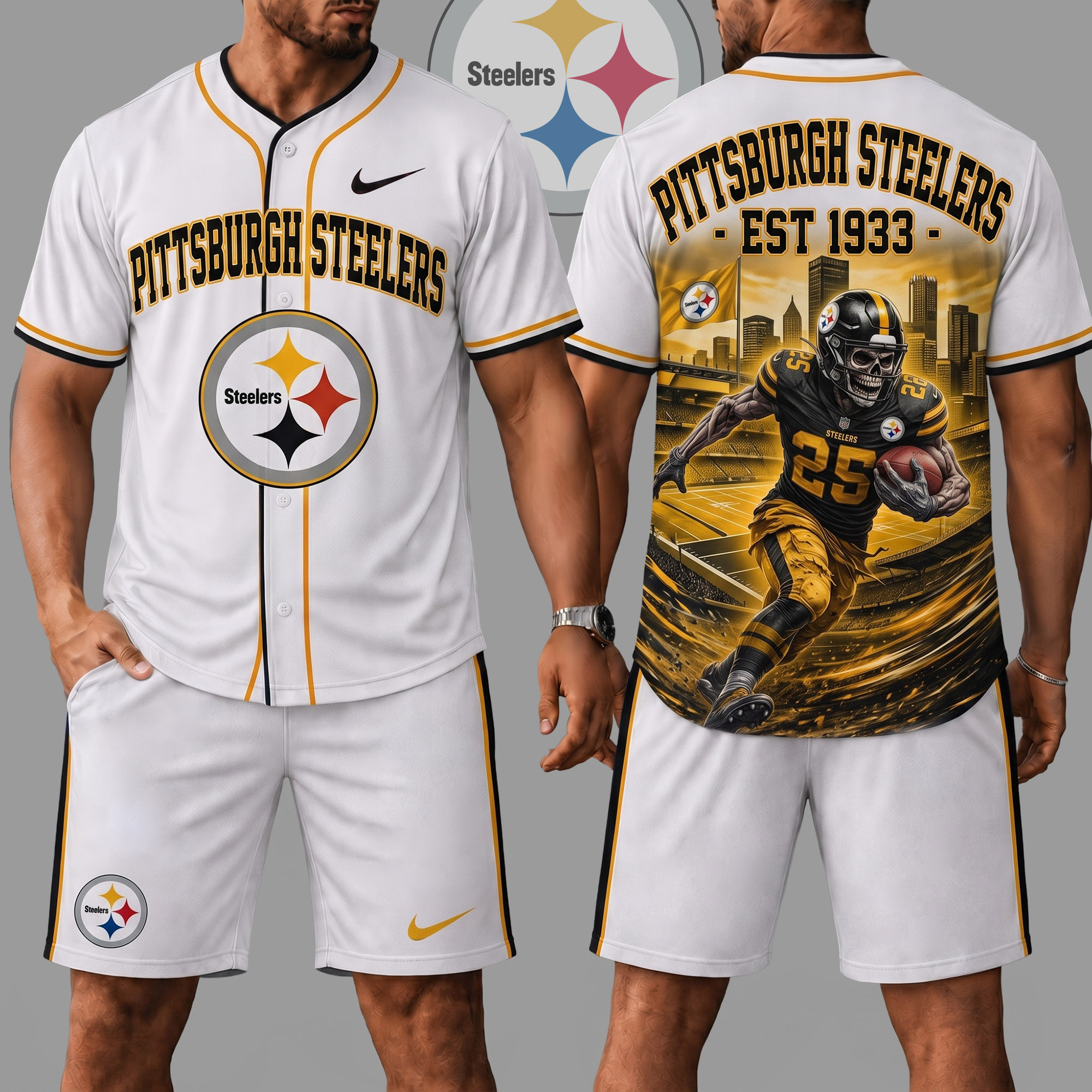 Pittsburgh Steelers | Premium NFL Skull Jersey Shorts Set NY
