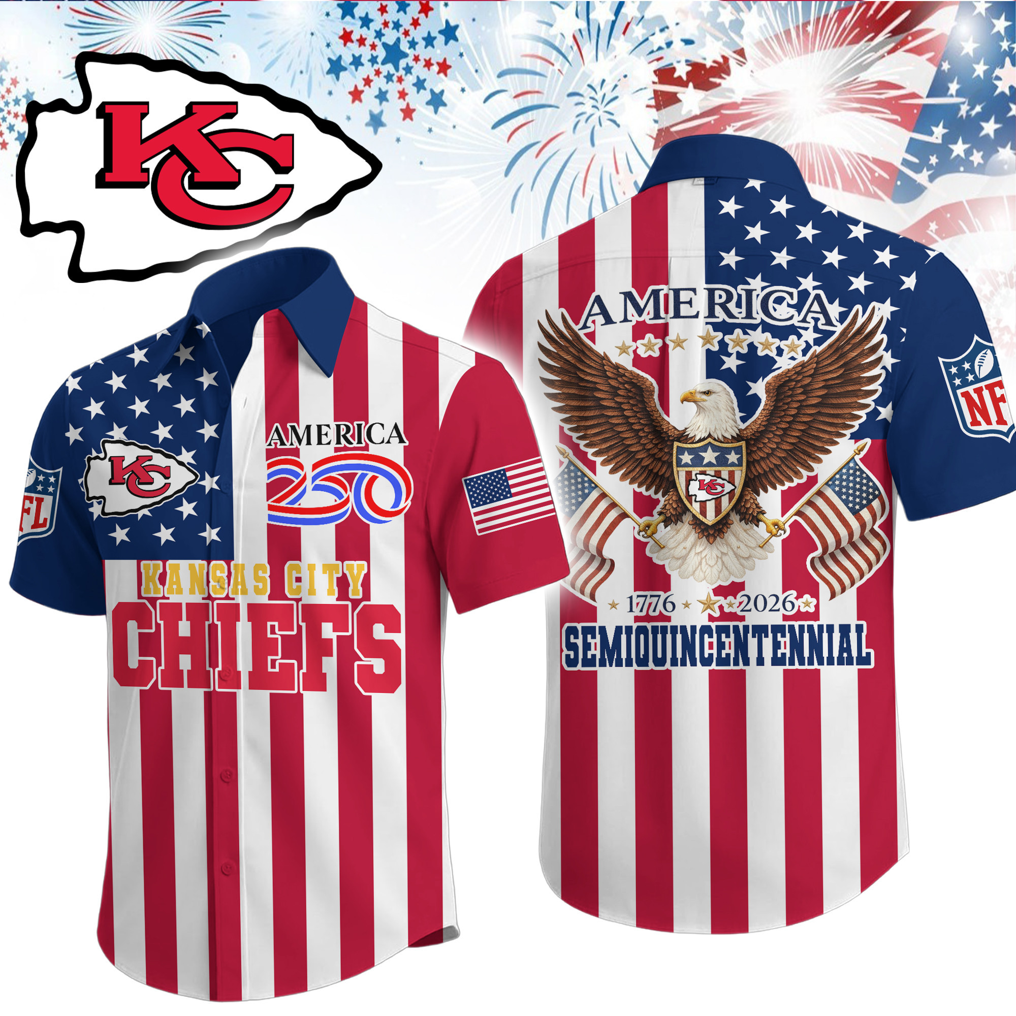 Kansas City Chiefs | Premium NFL Liberty Eagle Patriotic Short-Sleeved Shirt TD