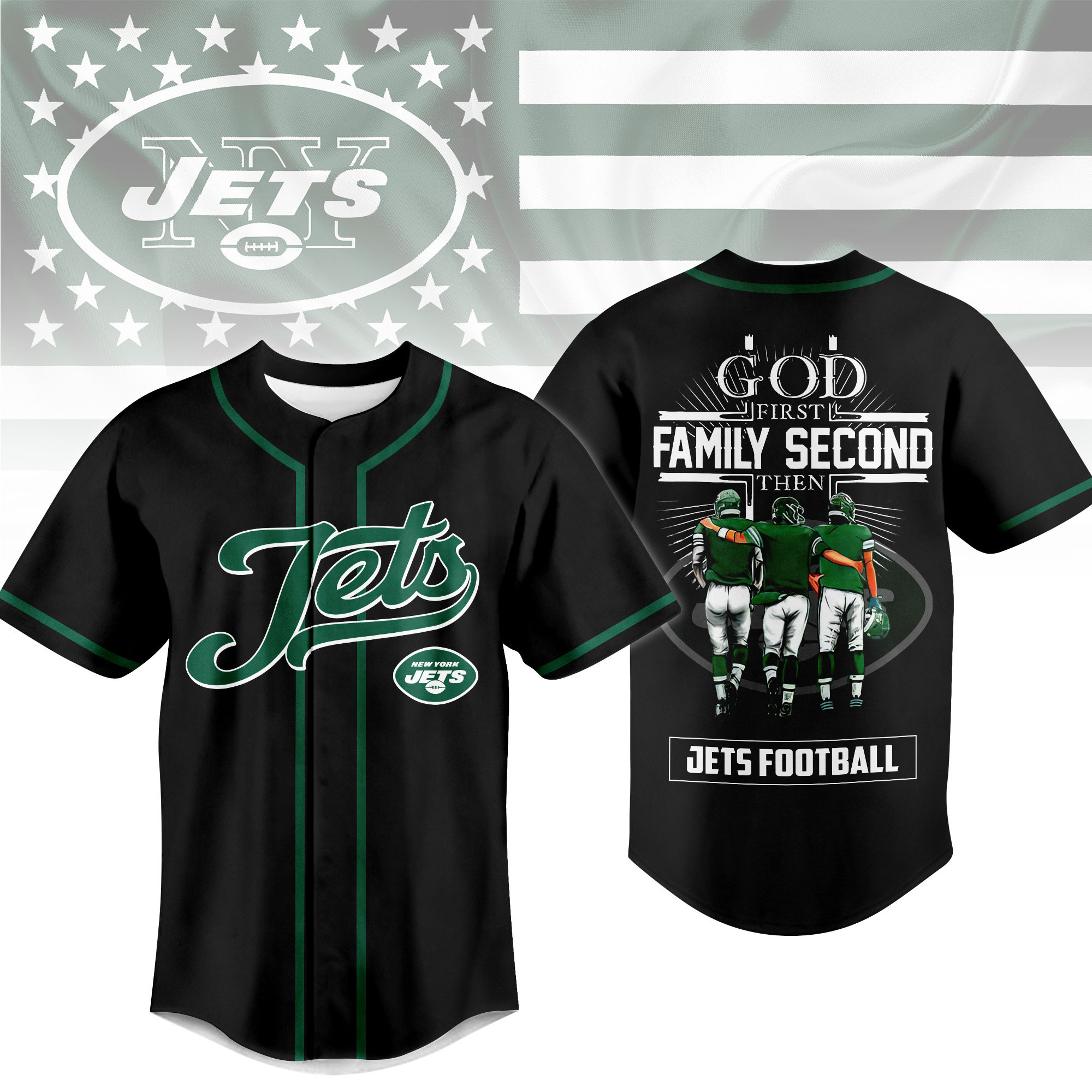 New York Jets | Premium NFL God First, Family Second – Faith & Brotherhood Football Jersey NTH1