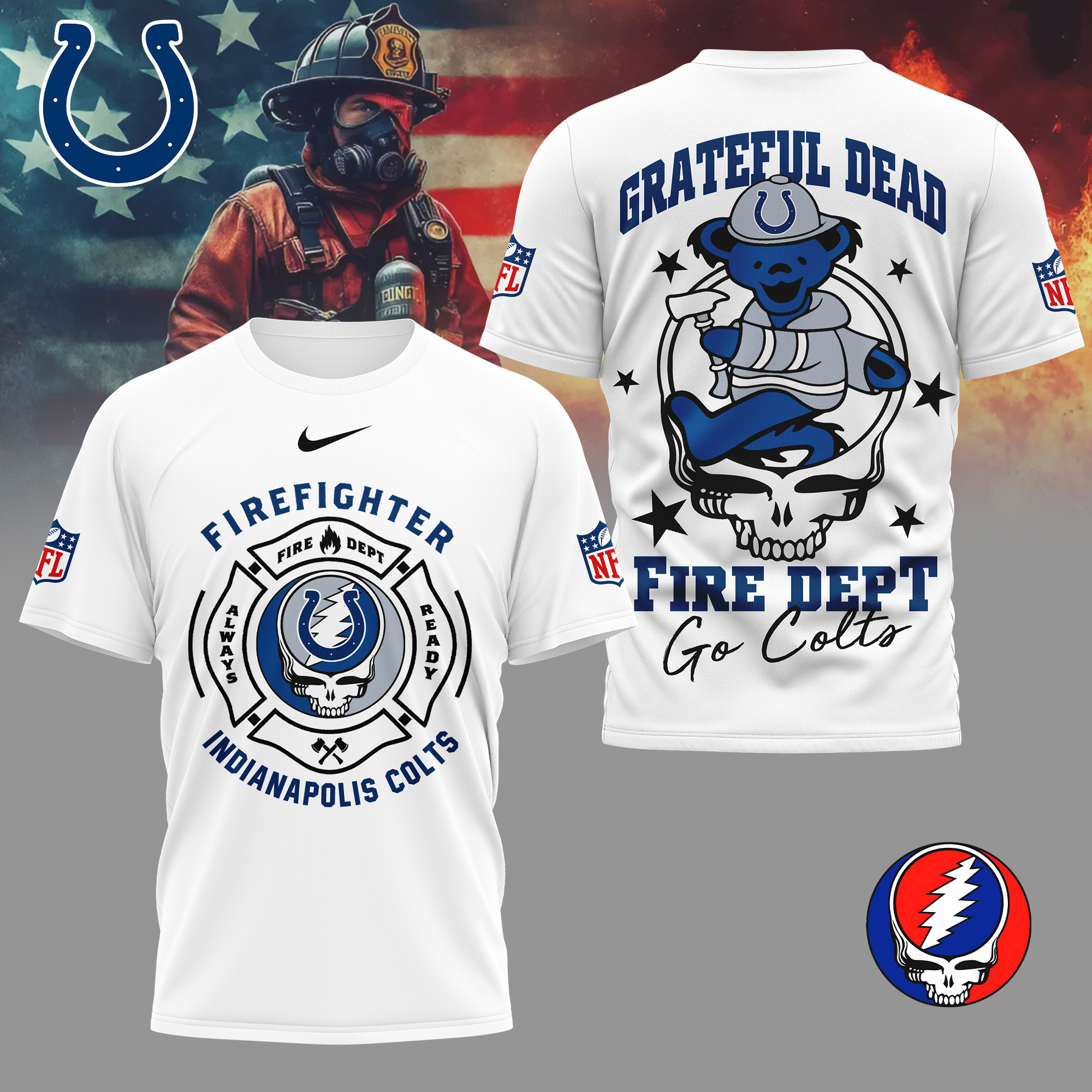 Indianapolis Colts | Premium NFL Grateful Dead Firefighter 3D Shirt NY