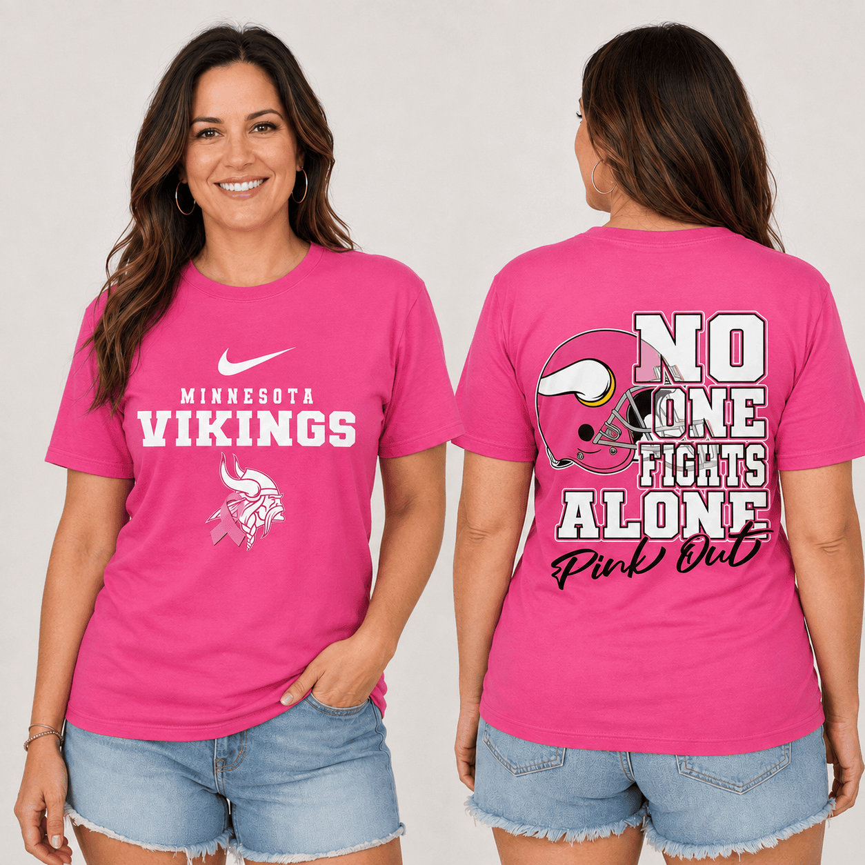 Minnesota Vikings | Premium NFL No One Fight Alone Pink Out T-Shirt TD