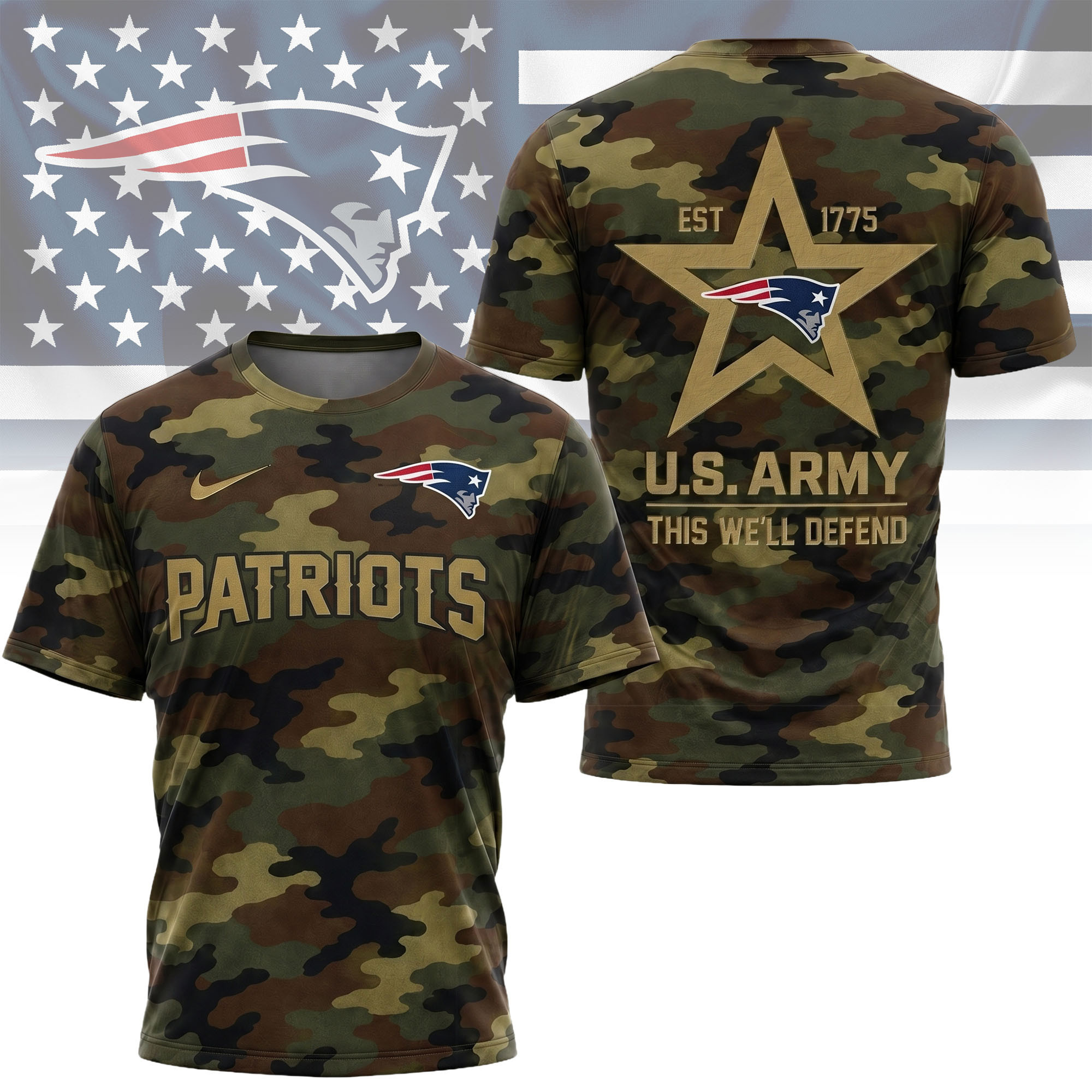 New England Patriots | Premium NFL U.S. Army Camo 3D Shirt NY