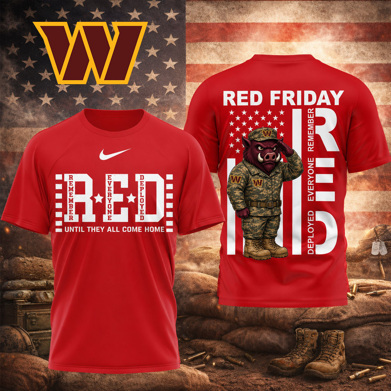 Washington Commanders | Premium NFL Red Friday Remember Everyone Deployed Veteran Tribute T-Shirt TD