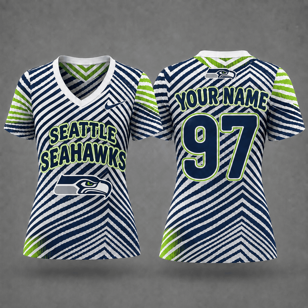 Seattle Seahawks| Premium NFL Personalized Dynamic Stripe Women’s V-Neck Jersey NY