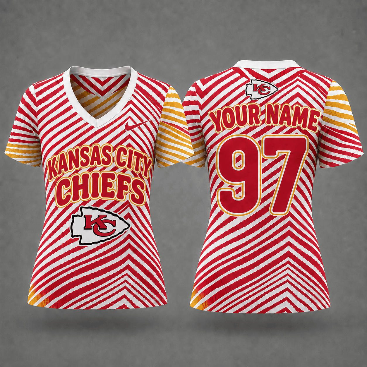 Kansas City Chiefs| Premium NFL Personalized Dynamic Stripe Women’s V-Neck Jersey NY