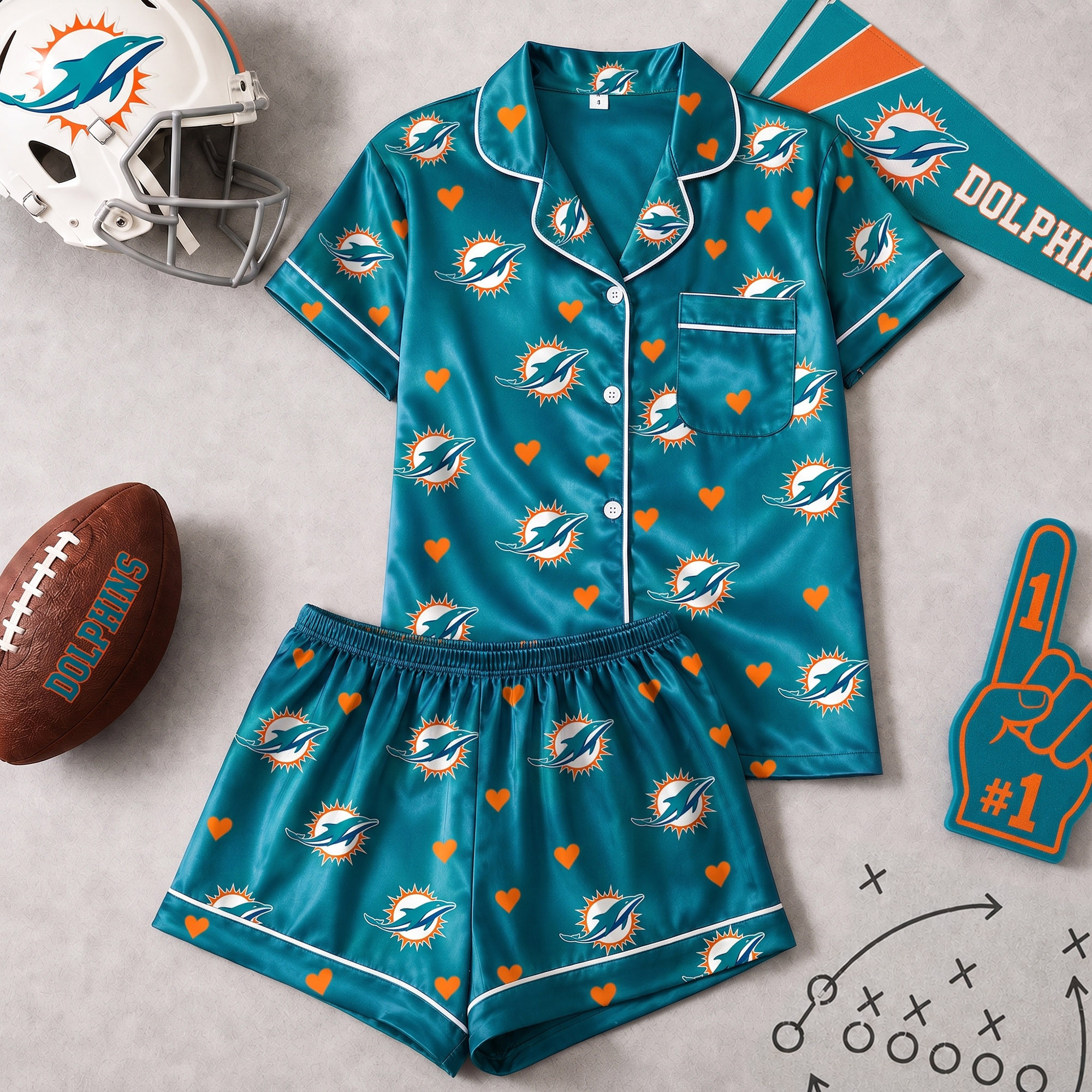 Miami Dolphins | Premium NFL Love Satin Pajamas Set NY