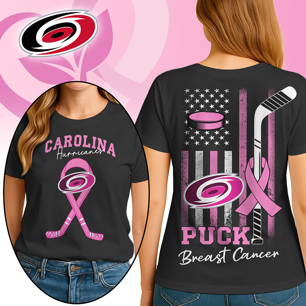 Carolina Hurricanes | Premium NHL Puck Breast Cancer 3D Shirt HI