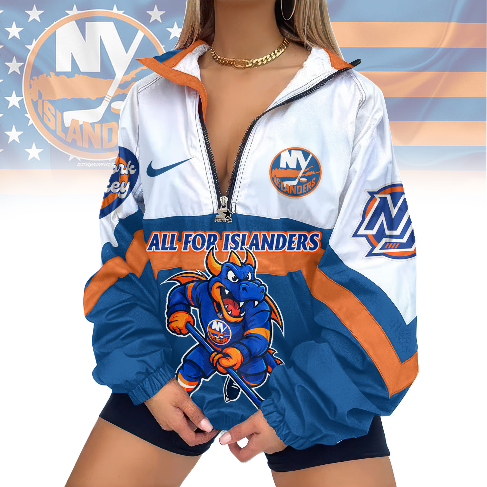 New York Islanders | Premium NHL V-Neck Zipper Sweatshirt Jackets TD1