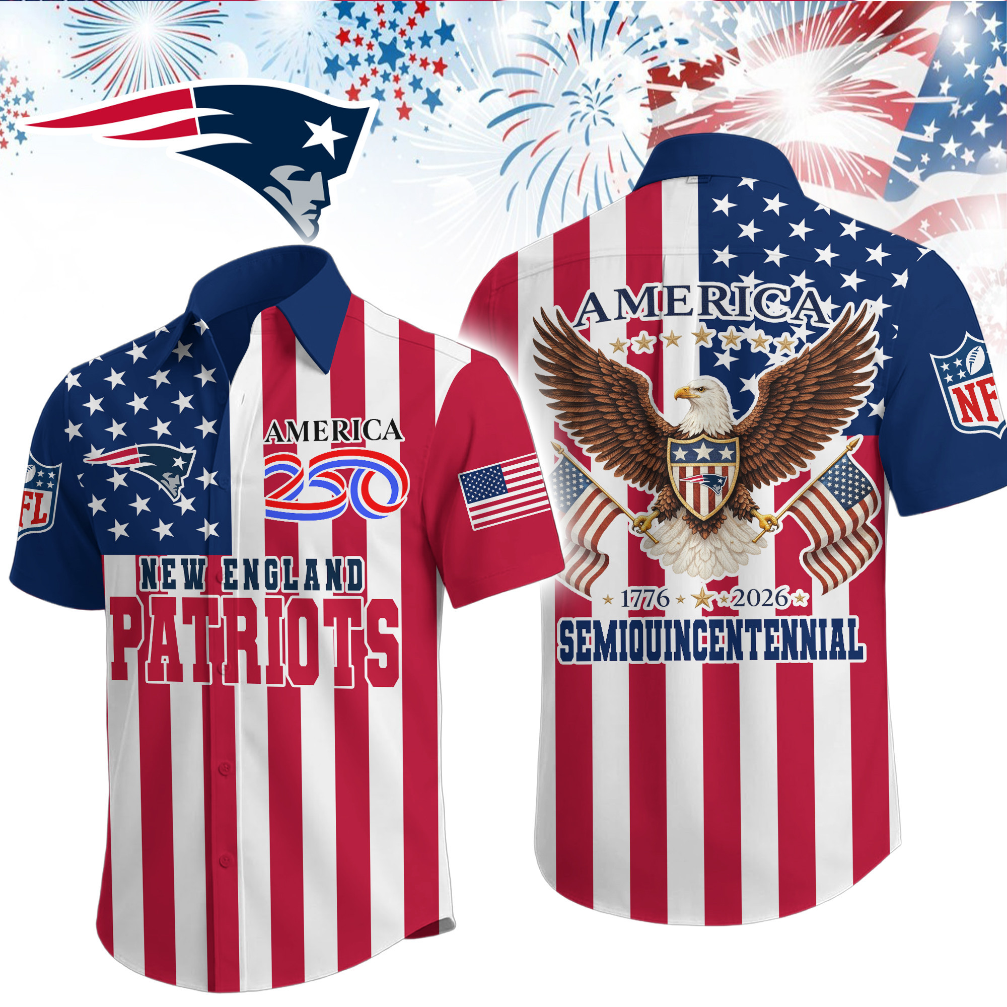 New England Patriots | Premium NFL Liberty Eagle Patriotic Short-Sleeved Shirt TD