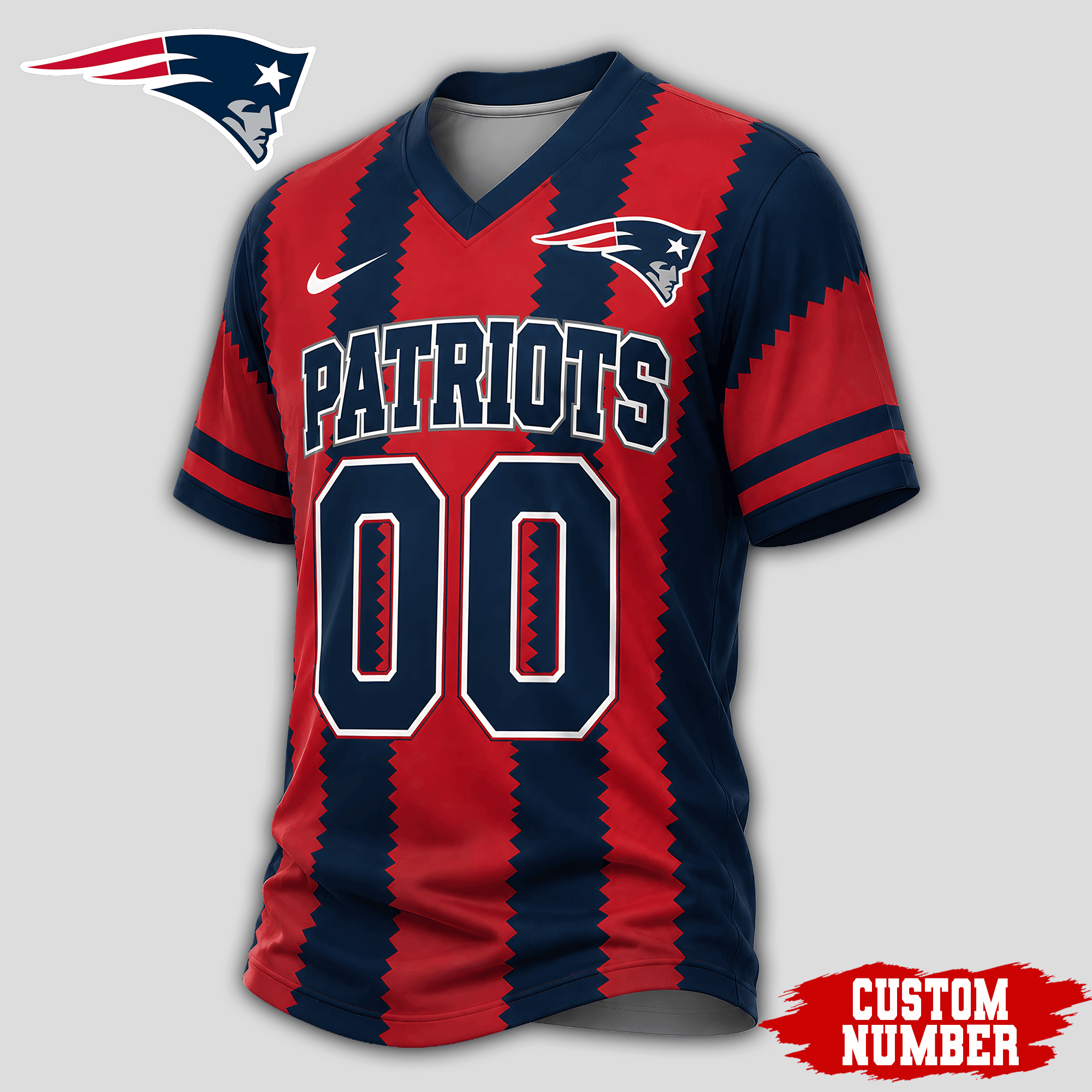 New England Patriots | Premium NFL Bold Stripe Custom V-Neck Jersey NTH1