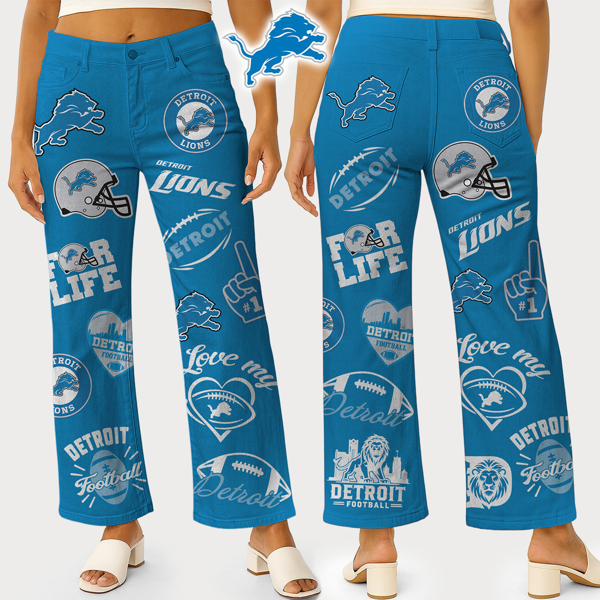 Detroit Lions | Premium NFL High Waisted Casual Wide Leg Pants HI