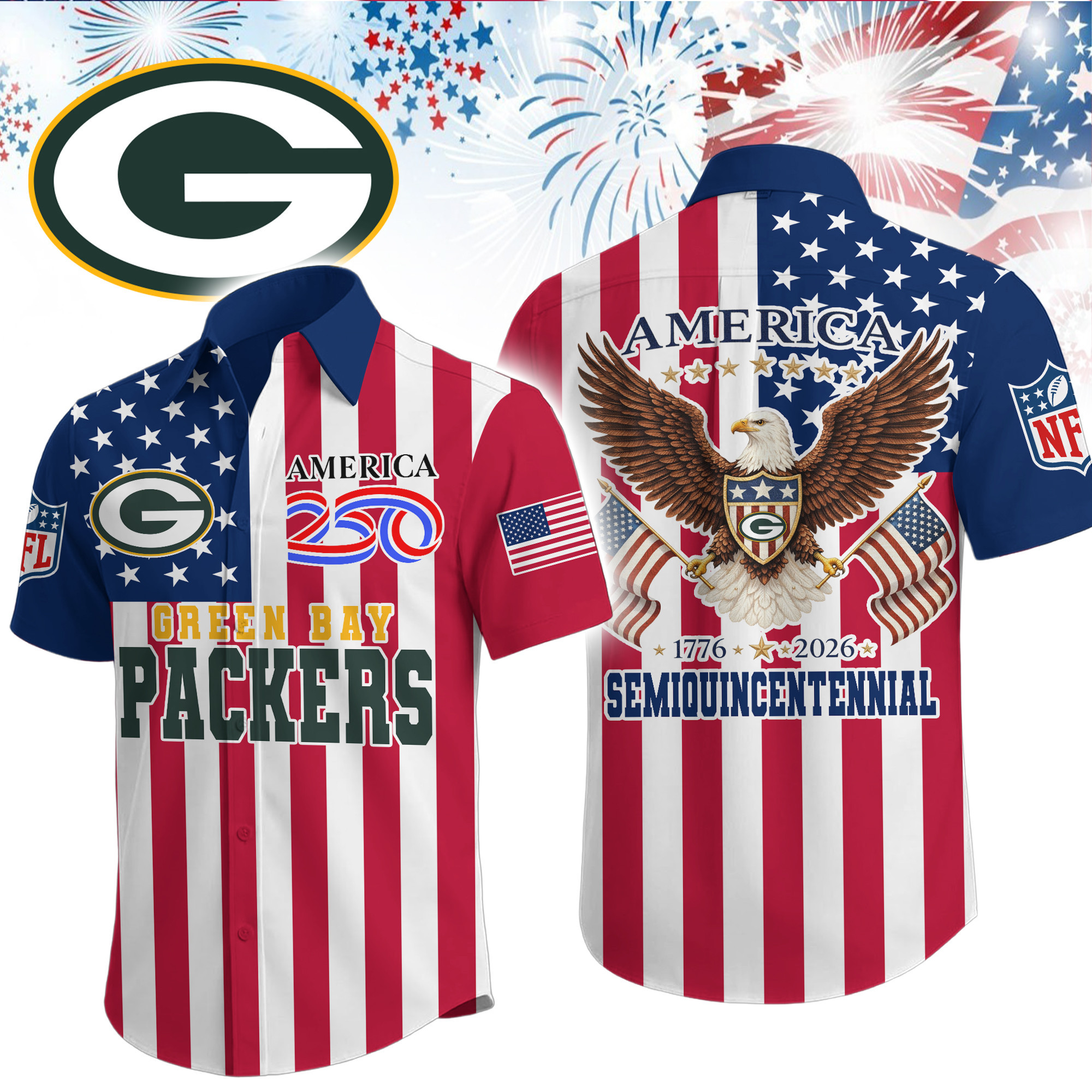 Green Bay Packers | Premium NFL Liberty Eagle Patriotic Short-Sleeved Shirt TD