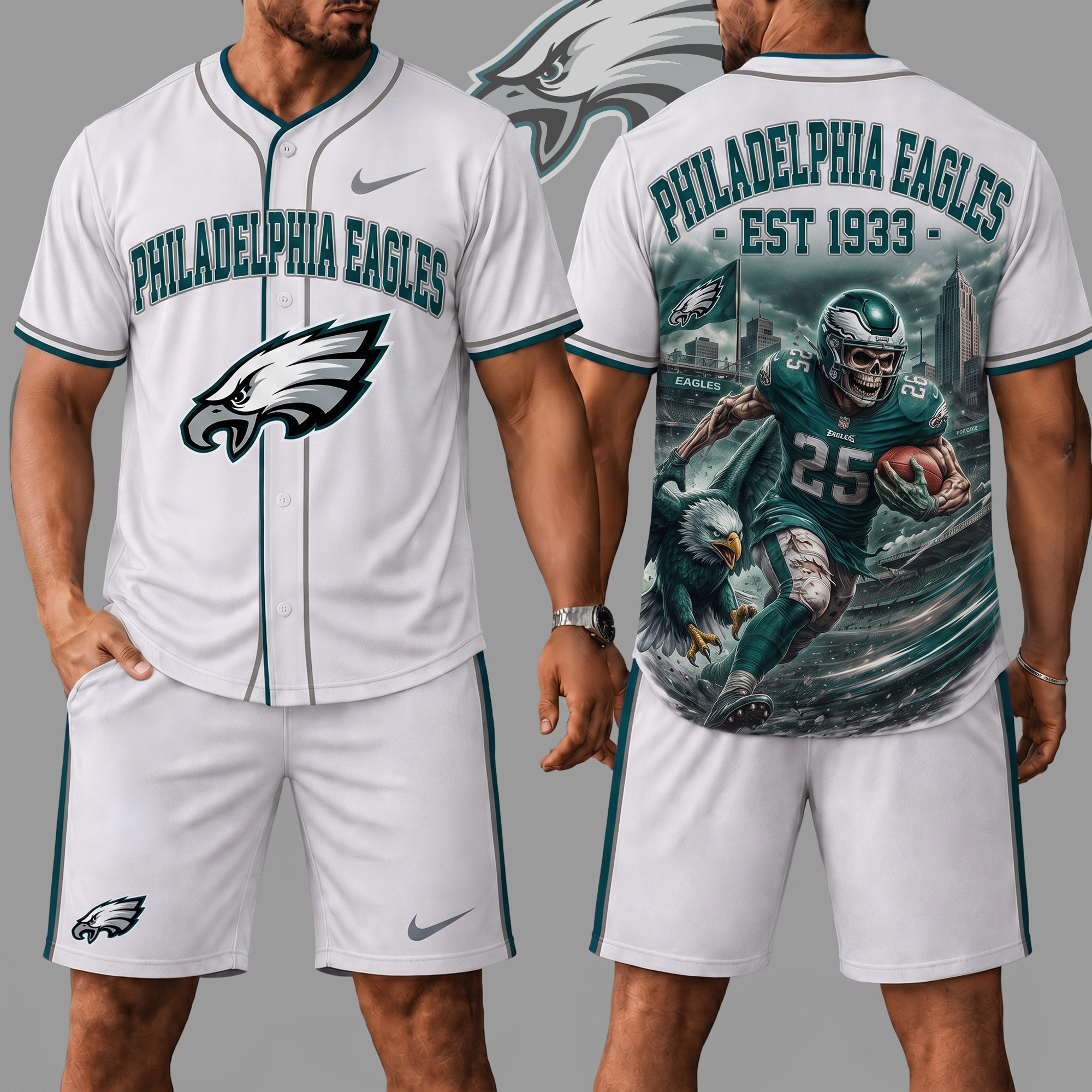 Philadelphia Eagles | Premium NFL Skull Jersey Shorts Set NY