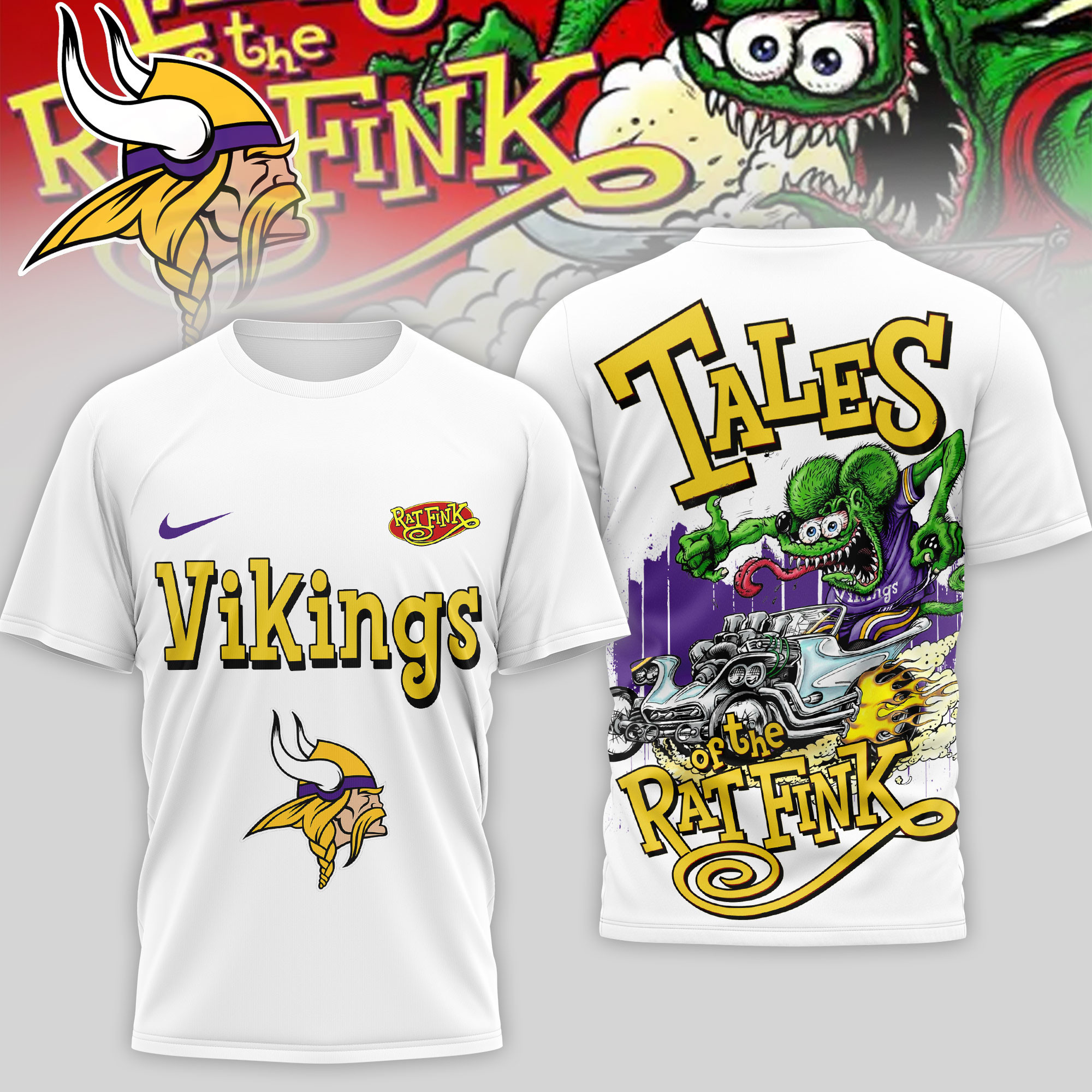 Minnesota Vikings | Premium NFL Rat Fink 3D Shirt TD