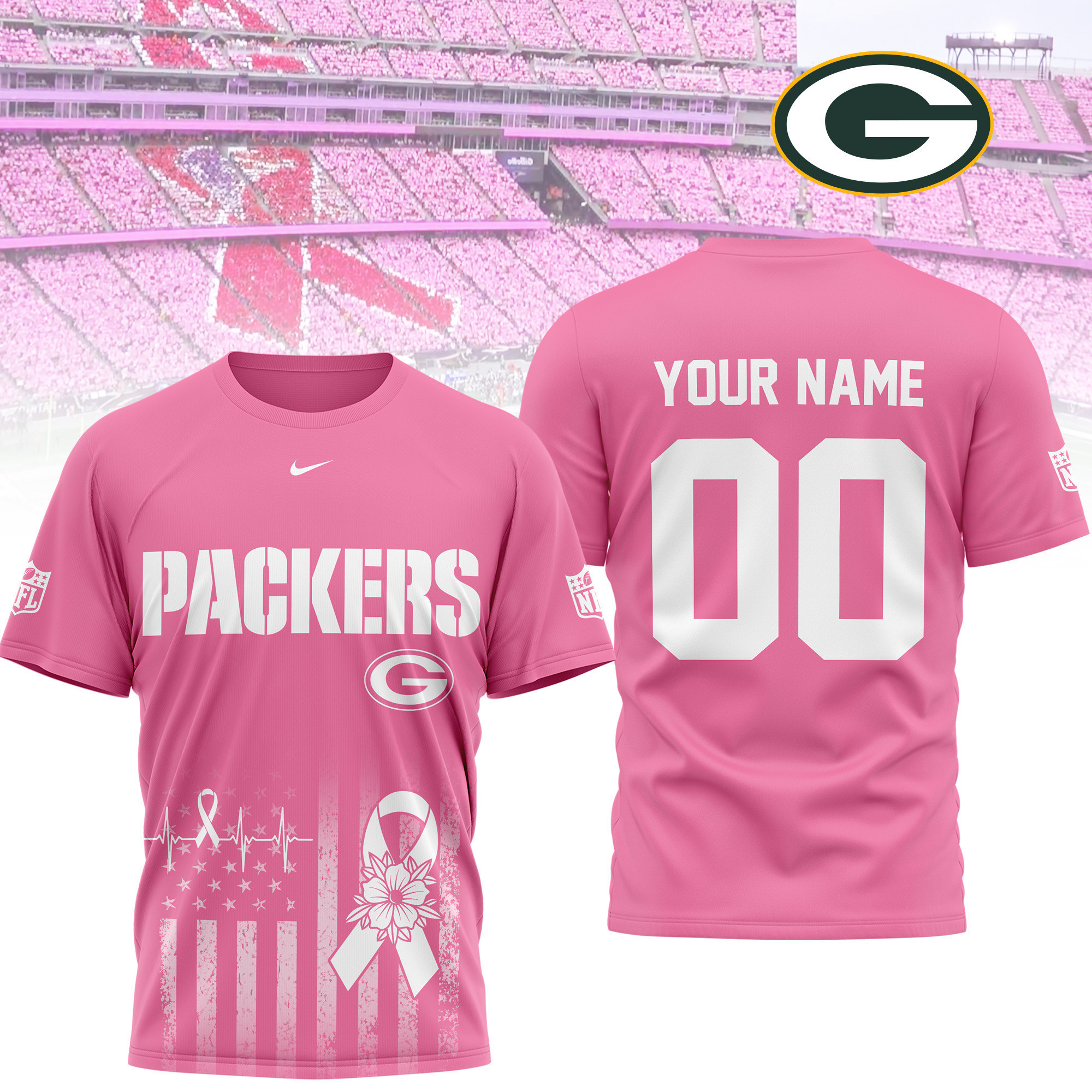 Green Bay Packers | Premium NFL Breast Cancer Awareness 3D Shirt NTH1