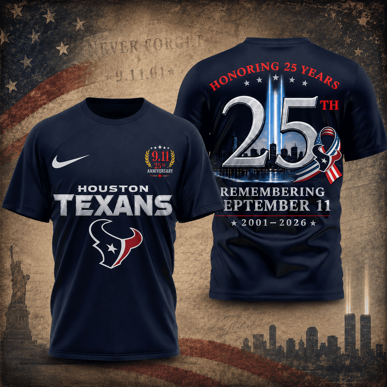 Houston Texans | Premium NFL Remembering September 11 T-Shirt TD