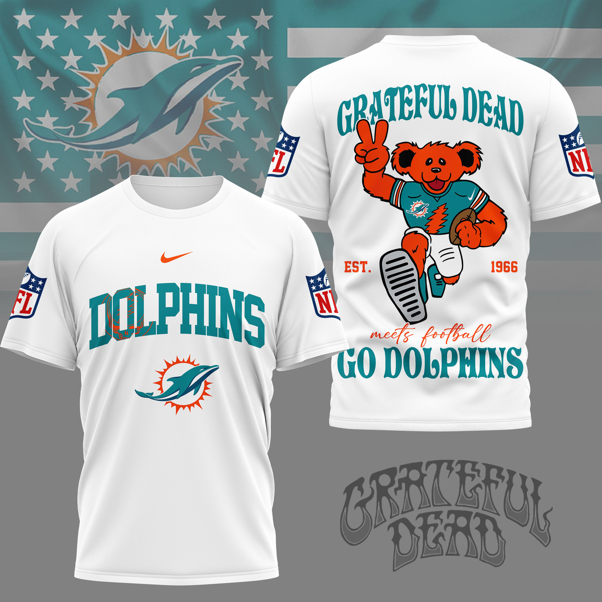 Miami Dolphins | Premium NFL Retro Bear 3D Shirt NY