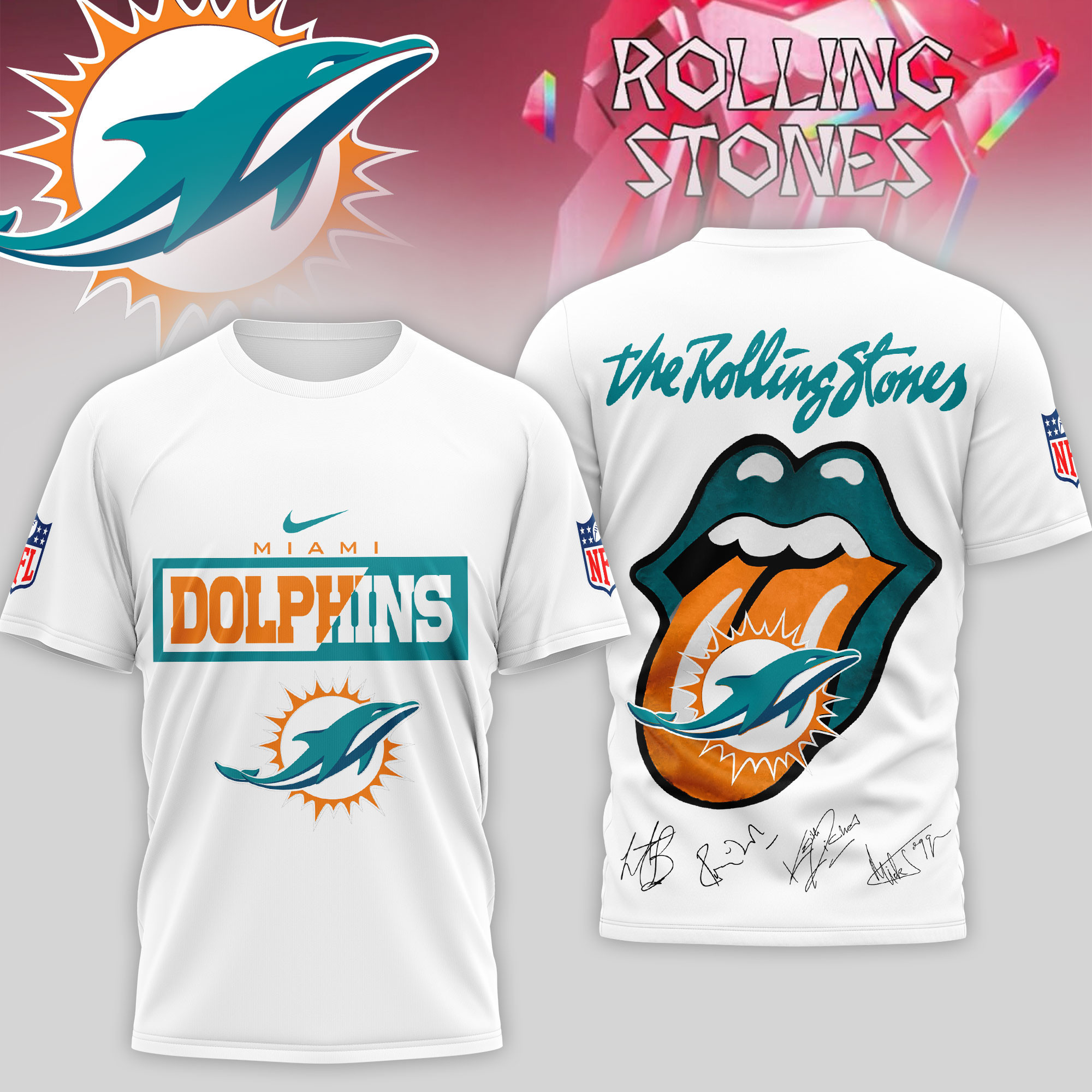 Miami Dolphins | Premium NFL The Rolling Stones 3D Shirt TD