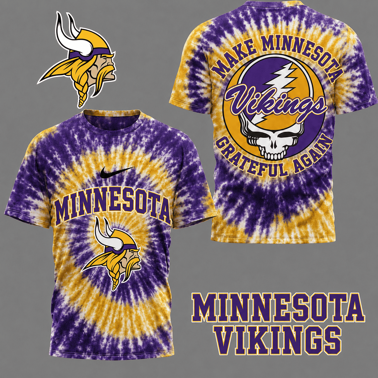 Minnesota Vikings | Premium NFL Grateful Again Tie Dye 3D Shirt NY