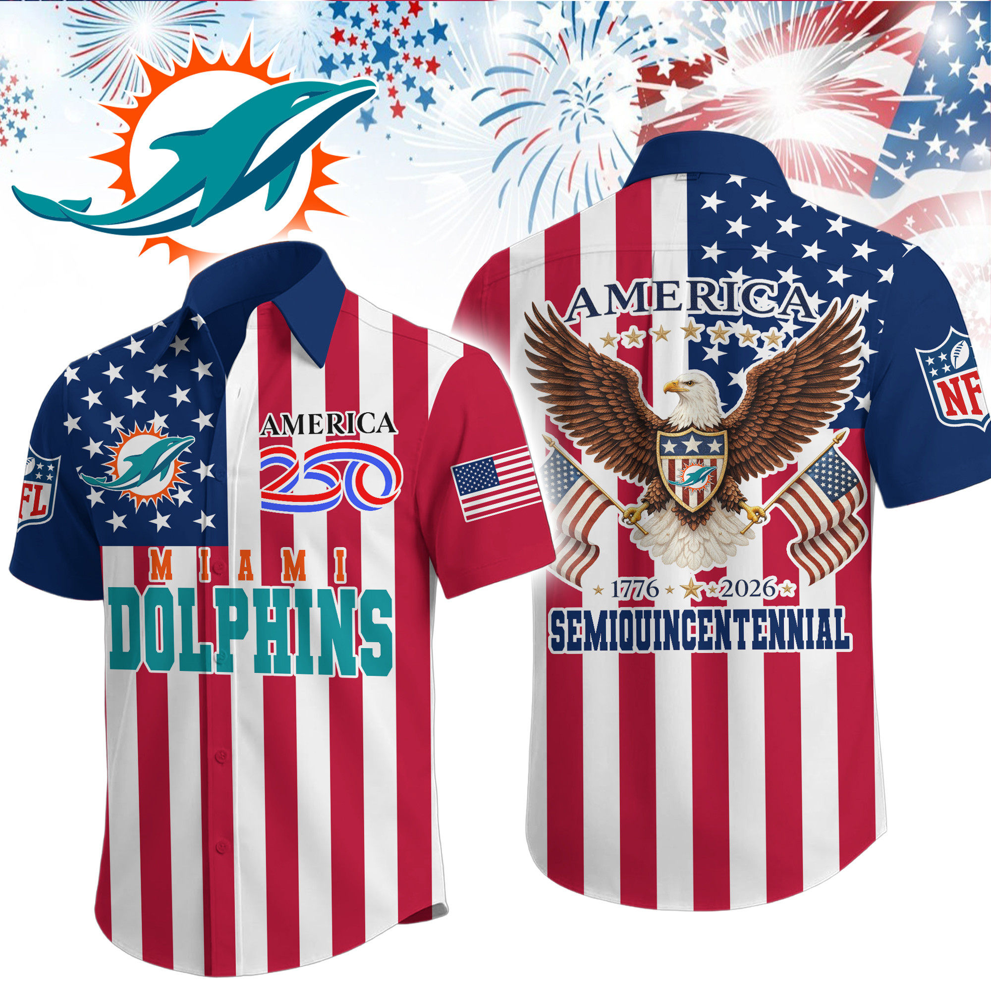 Miami Dolphins | Premium NFL Liberty Eagle Patriotic Short-Sleeved Shirt TD