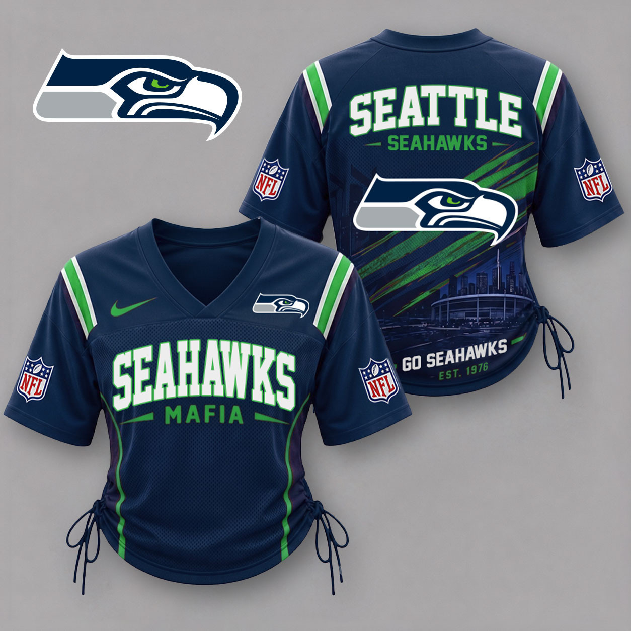 Seattle Seahawks| Premium NFL Game Day Women Lace-Up Jersey Shirt NY
