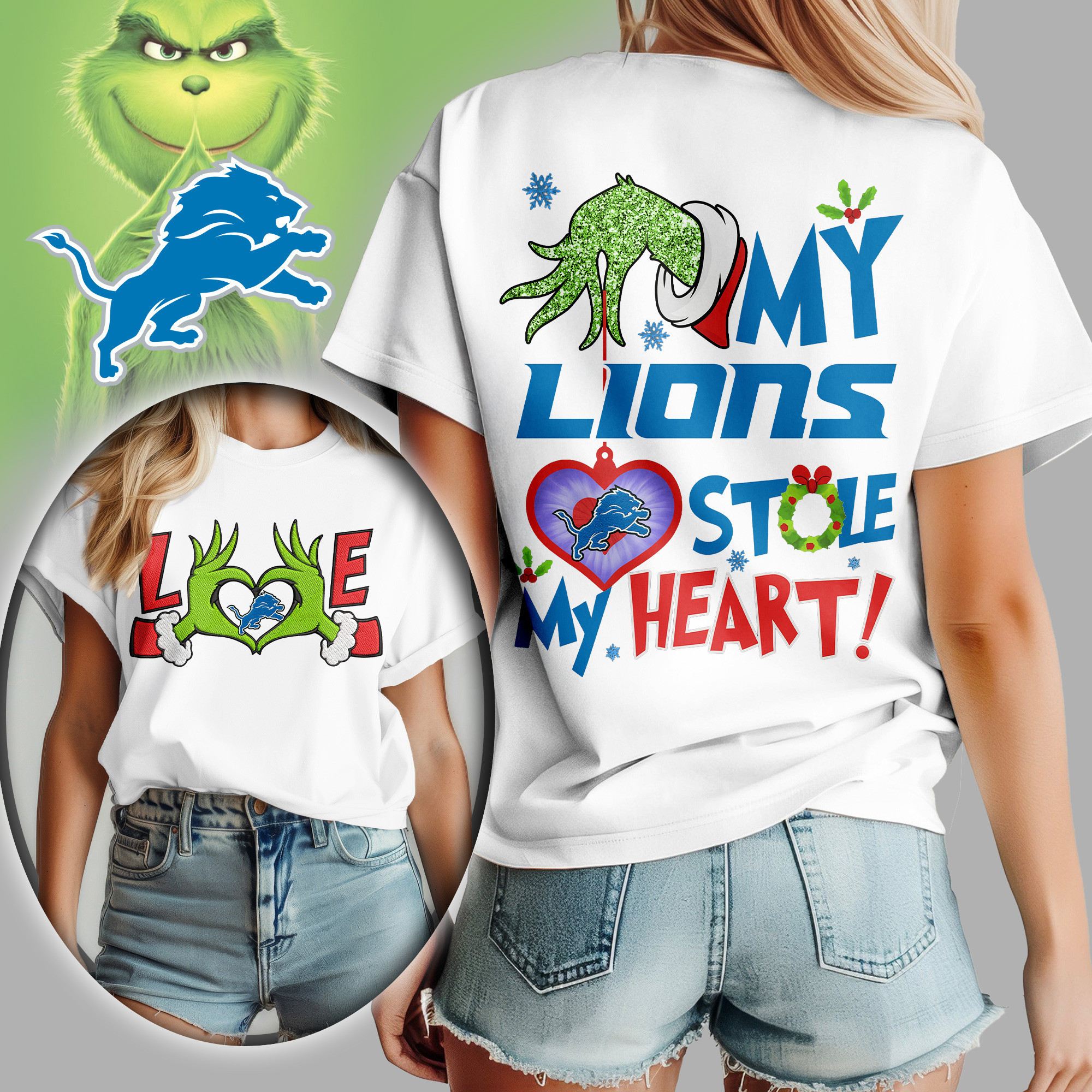 Detroit Lions | Premium NFL Grinch Women's Shirt TD