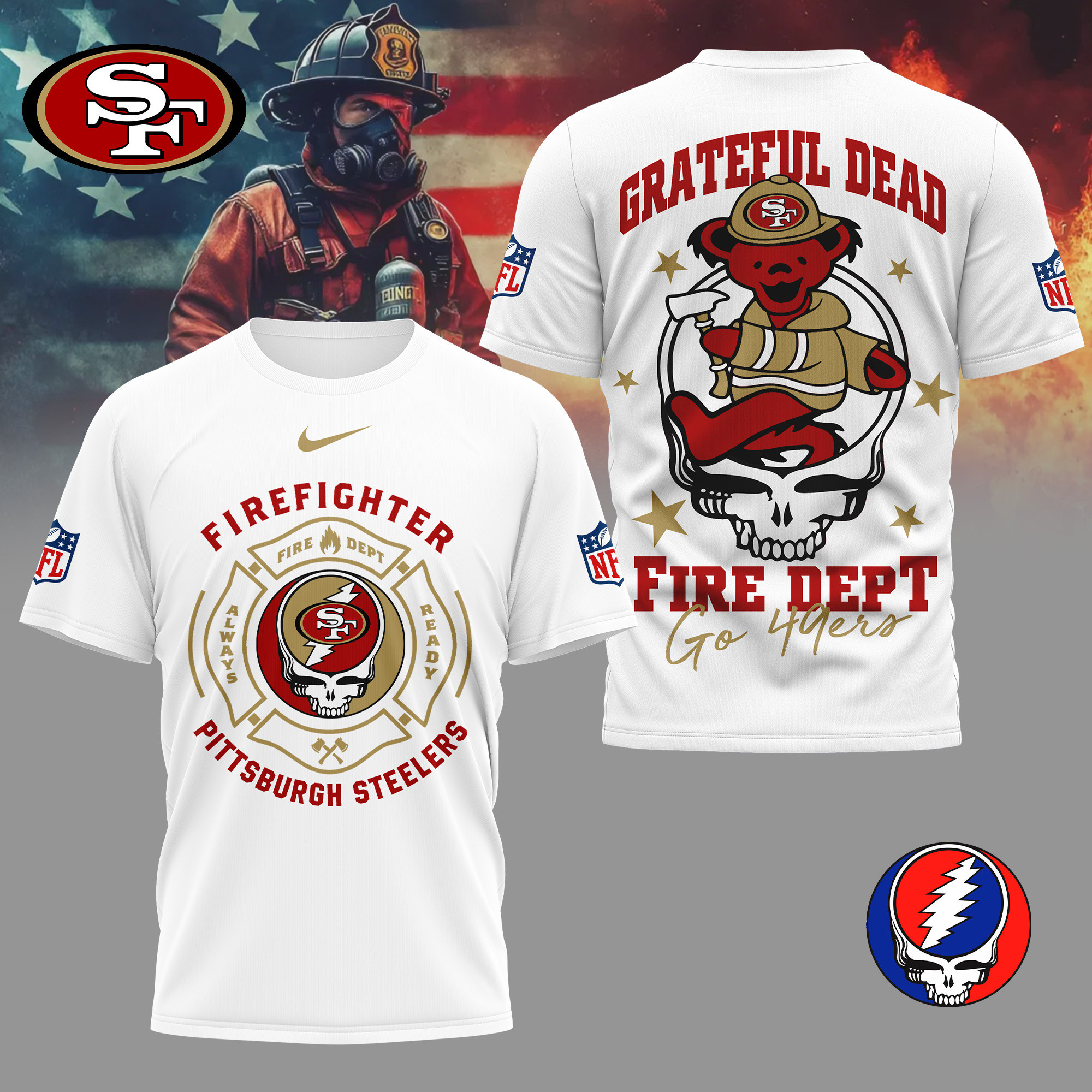 San Francisco 49ers | Premium NFL Grateful Dead Firefighter 3D Shirt NY