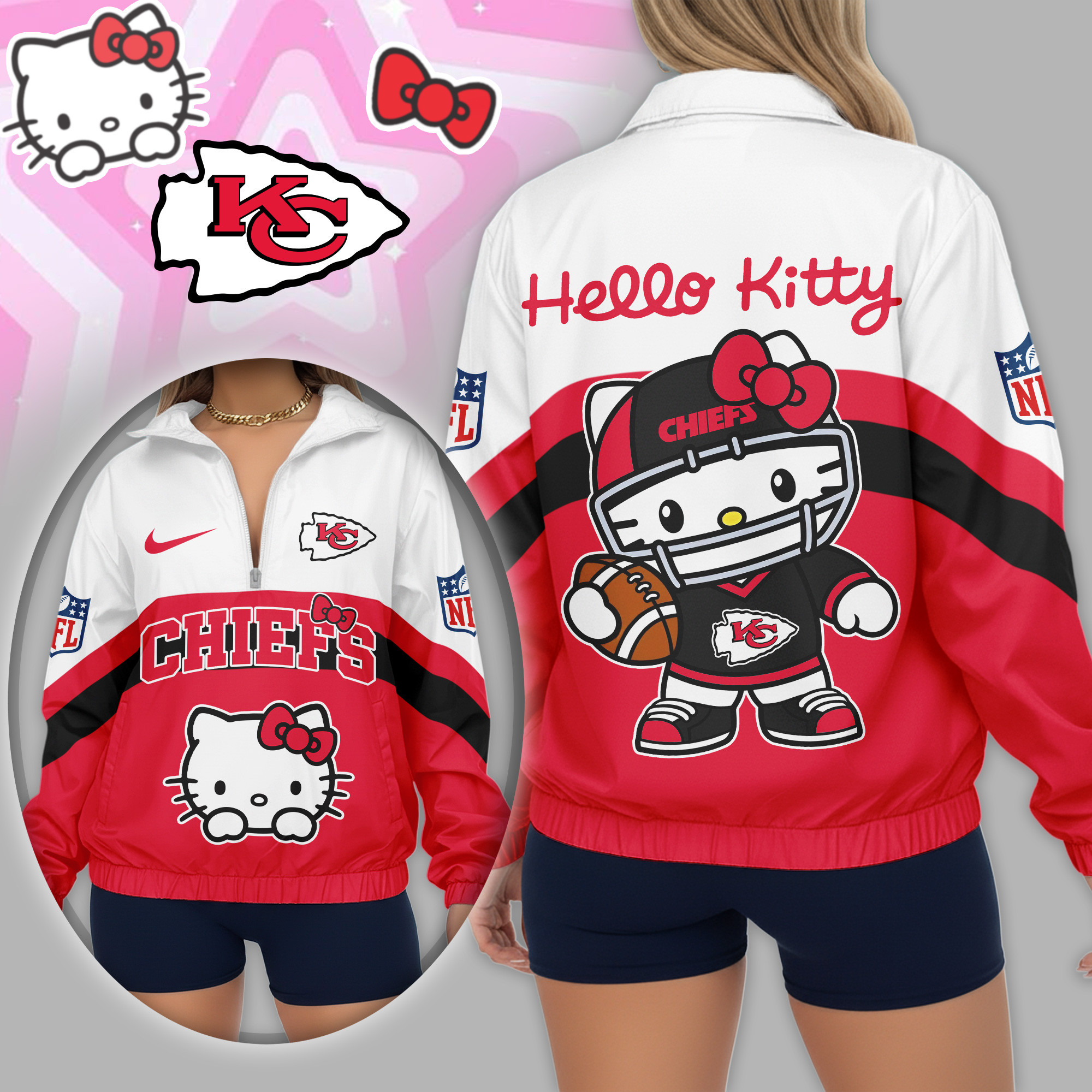 Kansas City Chiefs | Premium NFL Hello Kitty V-neck Zipper TD