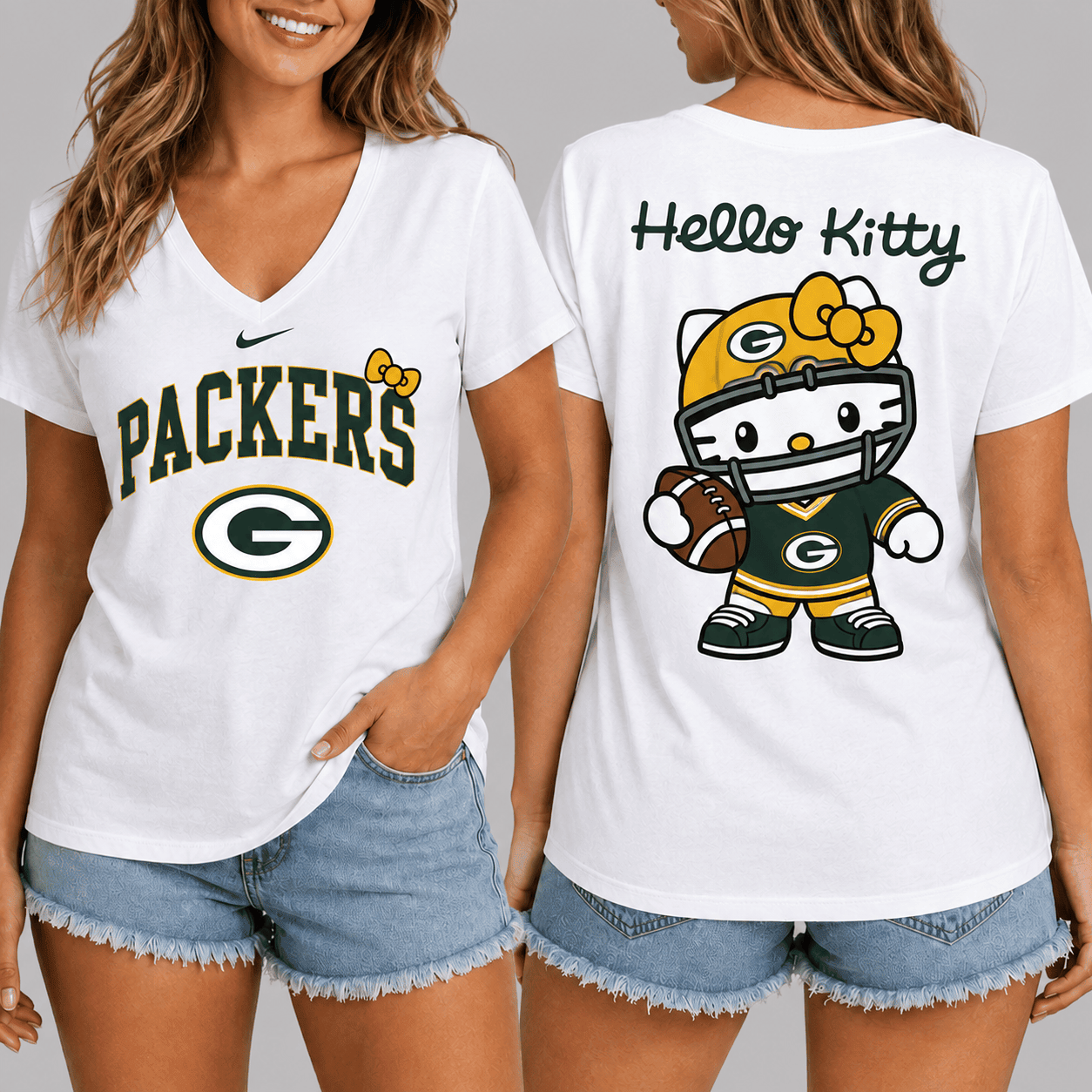 Green Bay Packers | Premium NFL Hello Kitty Football T-shirt TD
