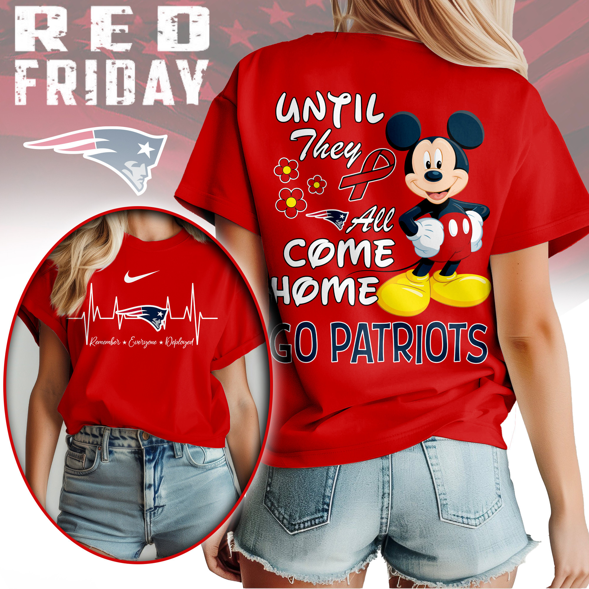 New England Patriots | Premium NFL Mickey Red Friday 3D Shirt NY
