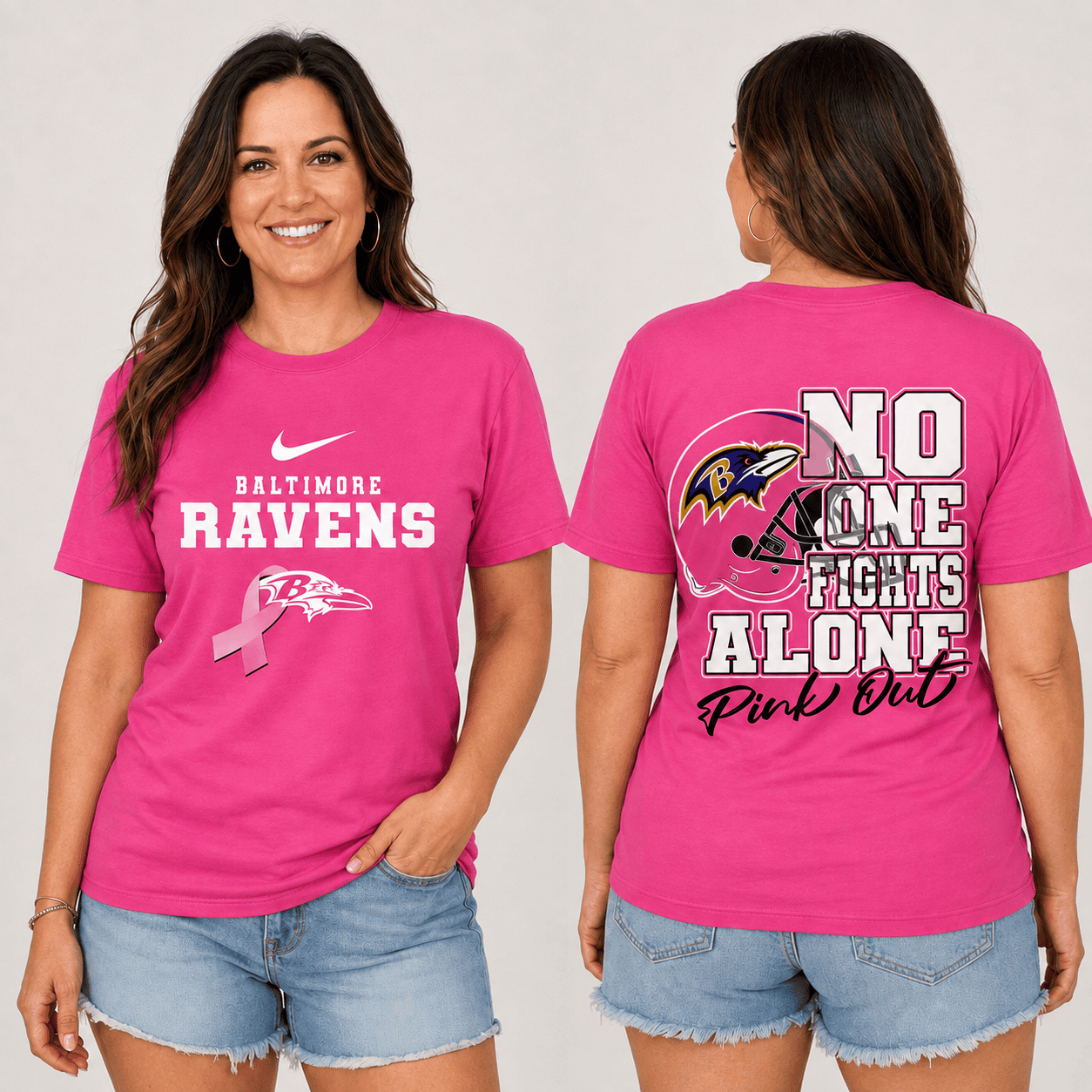 Baltimore Ravens | Premium NFL No One Fight Alone Pink Out T-Shirt TD