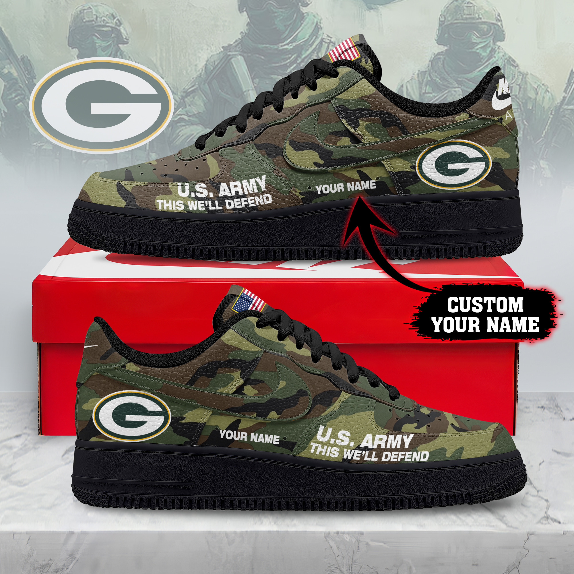 Green Bay Packers | Premium NFL US Army AF1 Shoes NY