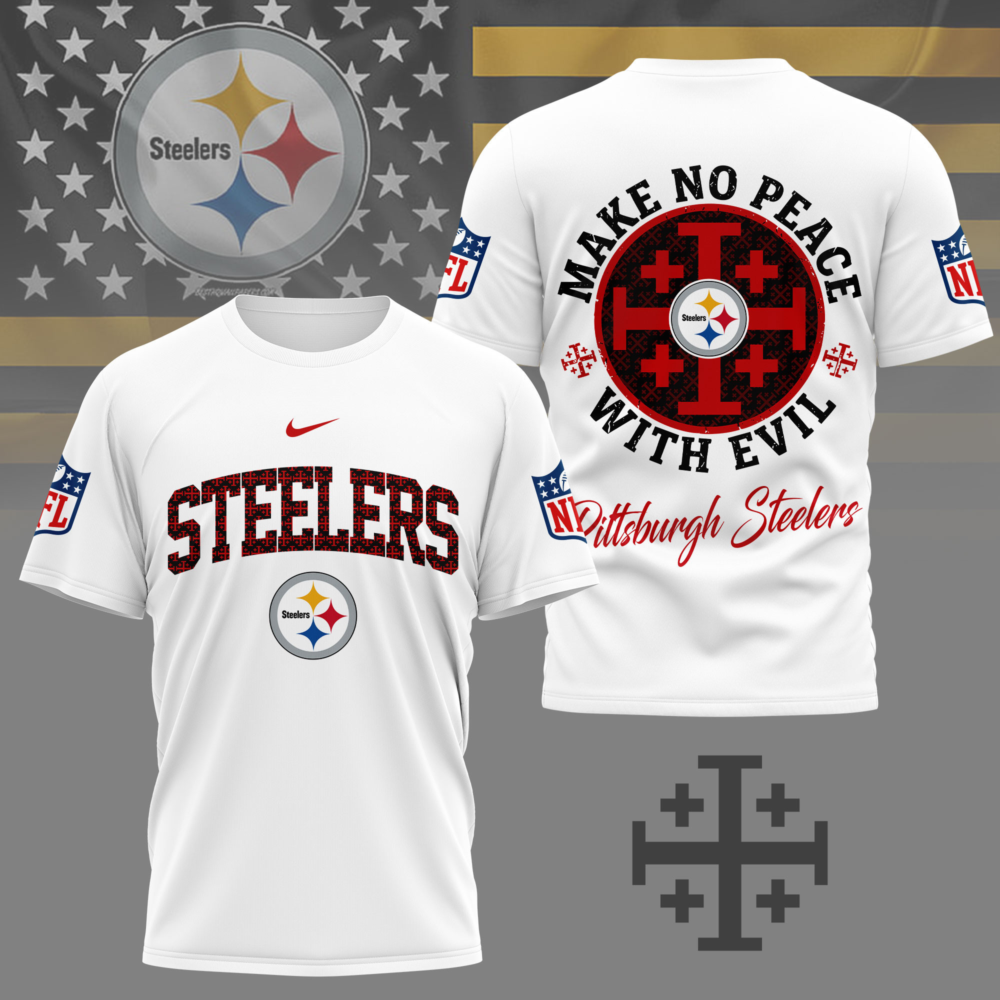 Pittsburgh Steelers | Premium NFL Make No Peace With Evil Jerusalem Cross 3D Shirt NY