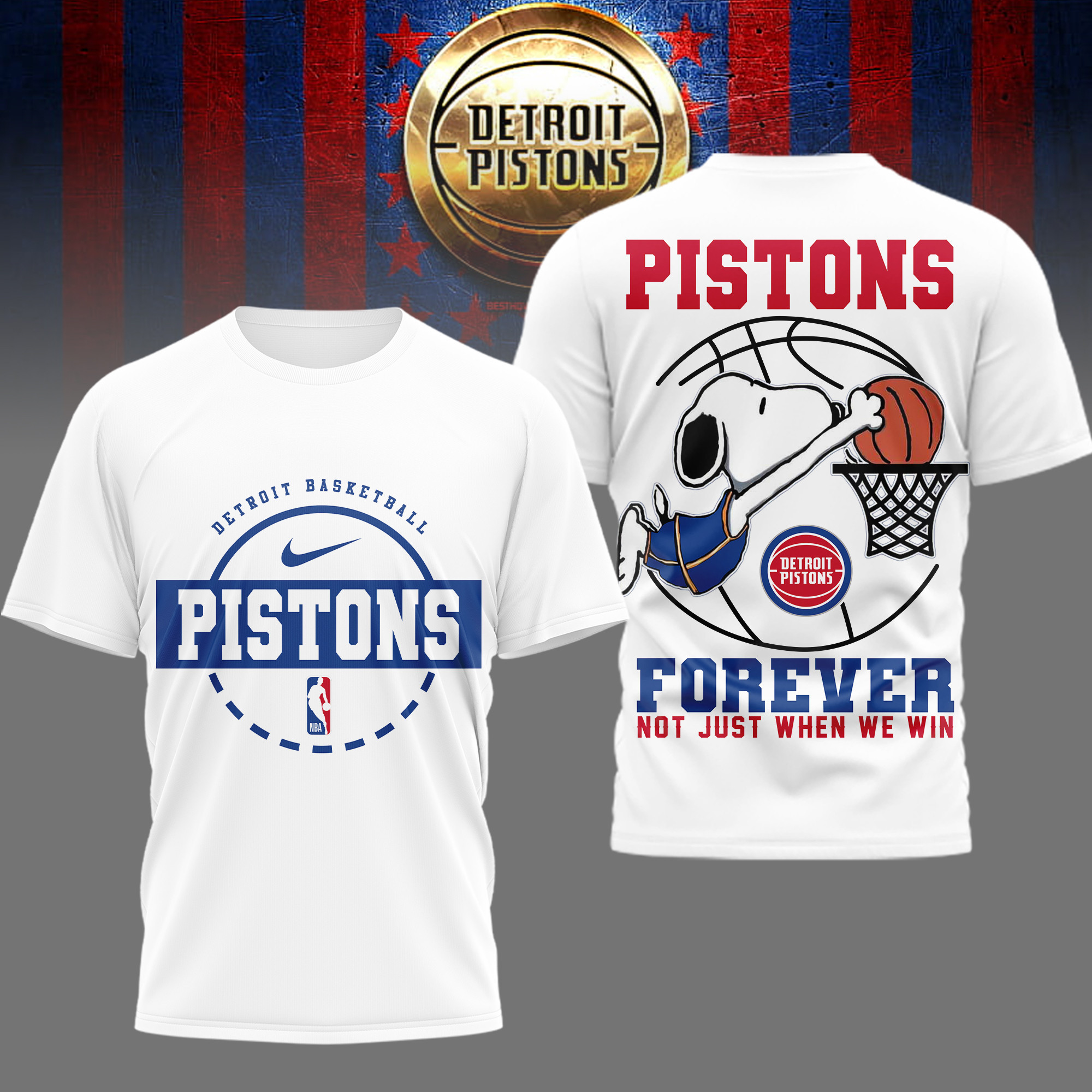 Detroit Pistons | Premium NBA Snoopy Forever Loyal 3D Shirt TD