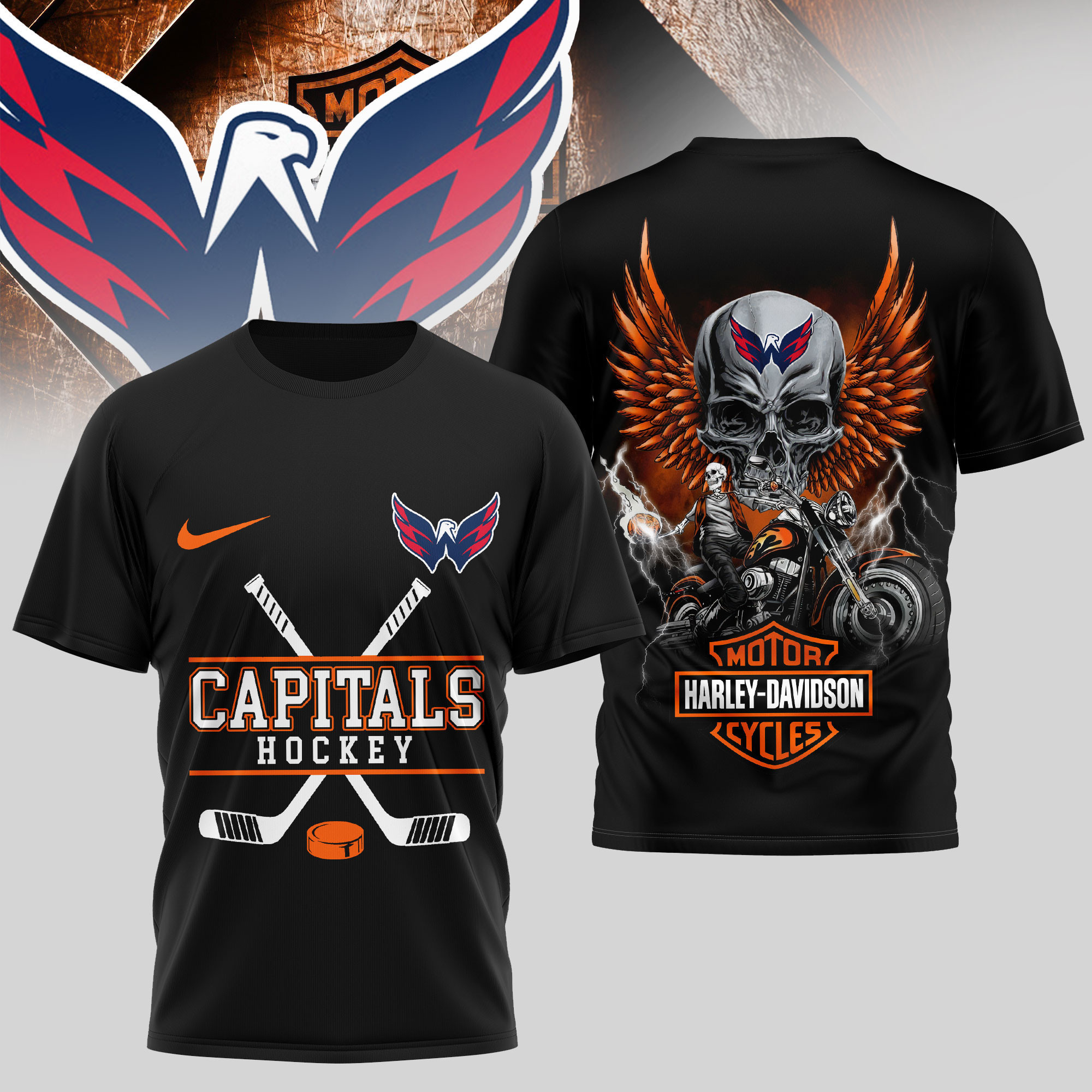 Washington Capitals | Premium NHL Harley Davidson 3D Shirt TD