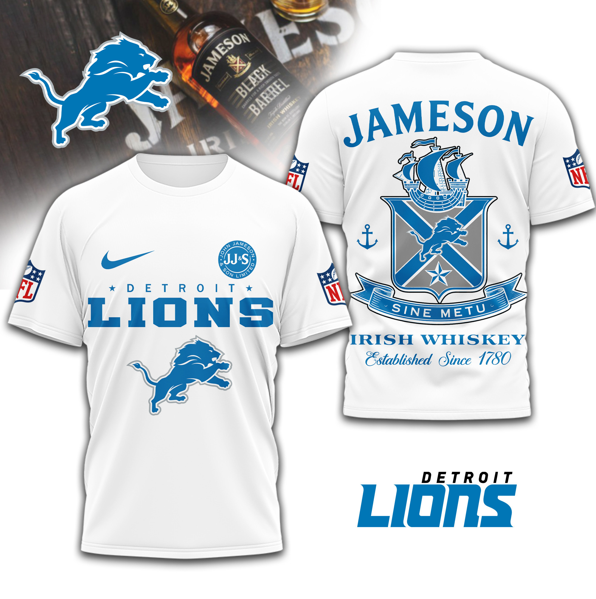Detroit Lions | Premium NFL Jameson Irish Whiskey 3D Shirt TD