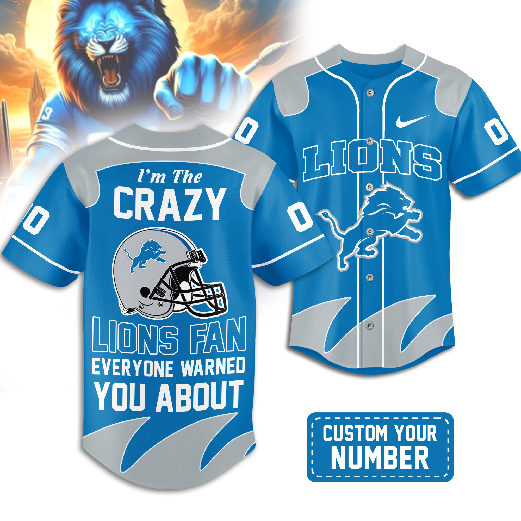 Detroit Lions | Premium NFL Crazy Football Fan Personalized Jersey TD