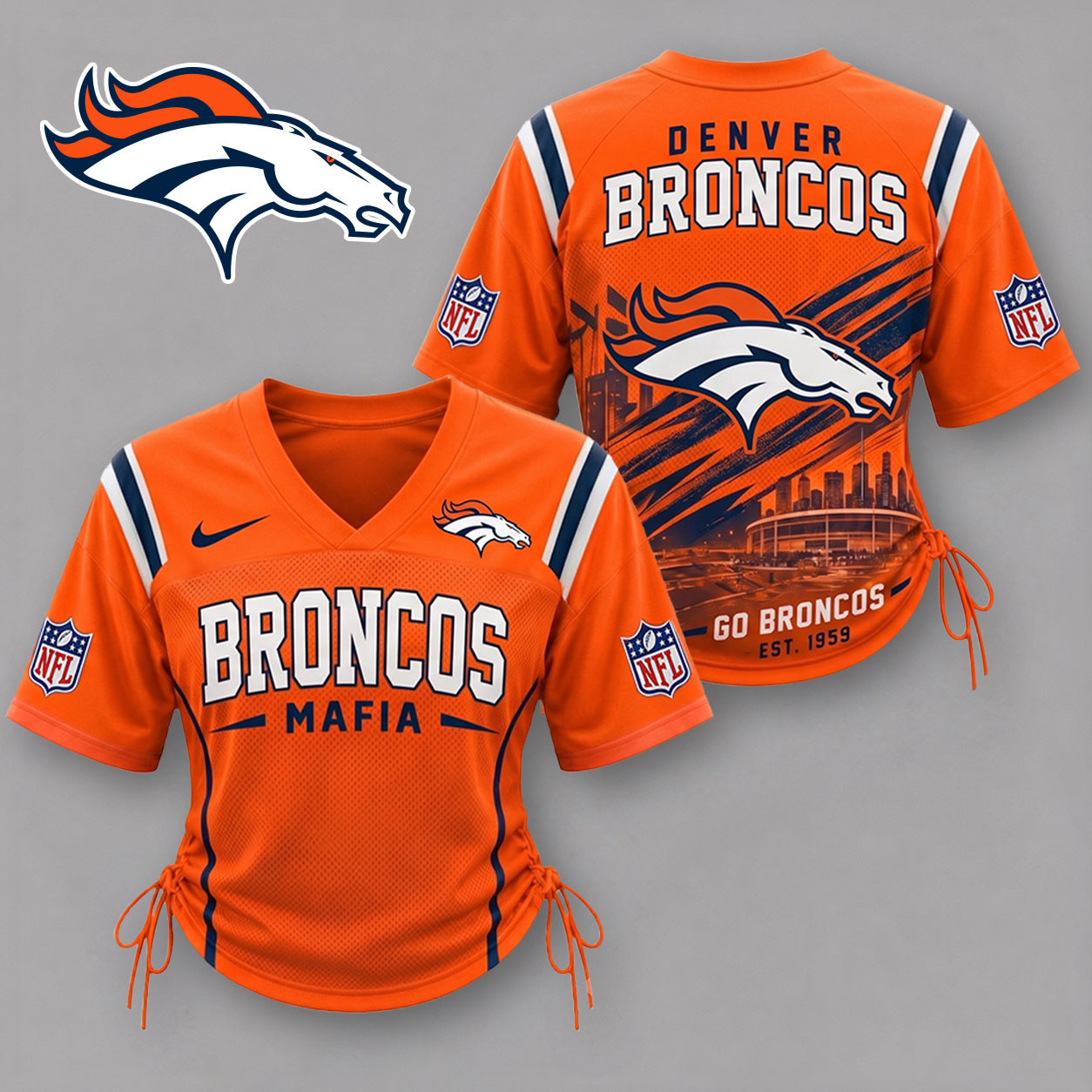 Denver Broncos| Premium NFL Game Day Women Lace-Up Jersey Shirt NY