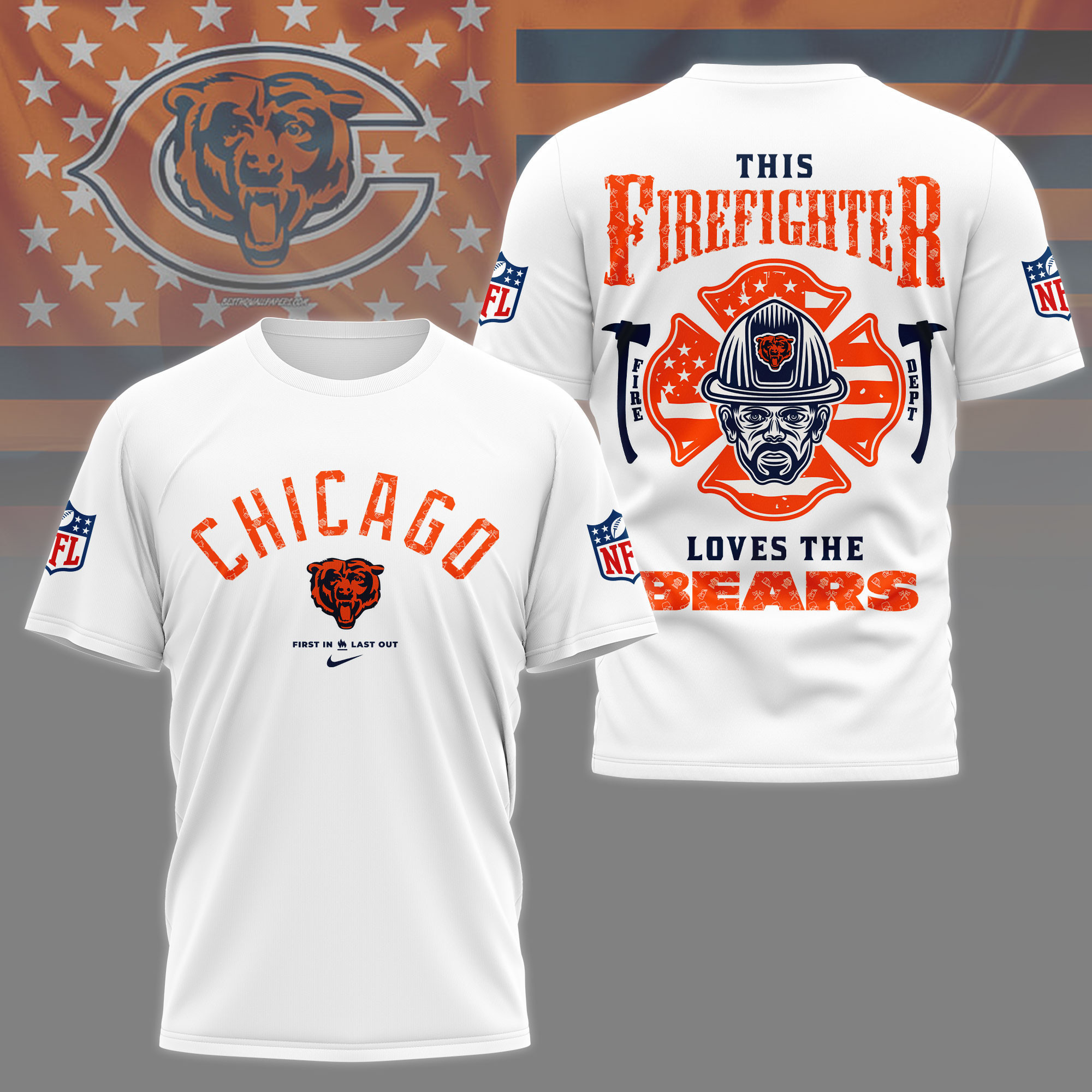 Chicago Bears | Premium NFL Firefighter Tribute 3D Shirt NY