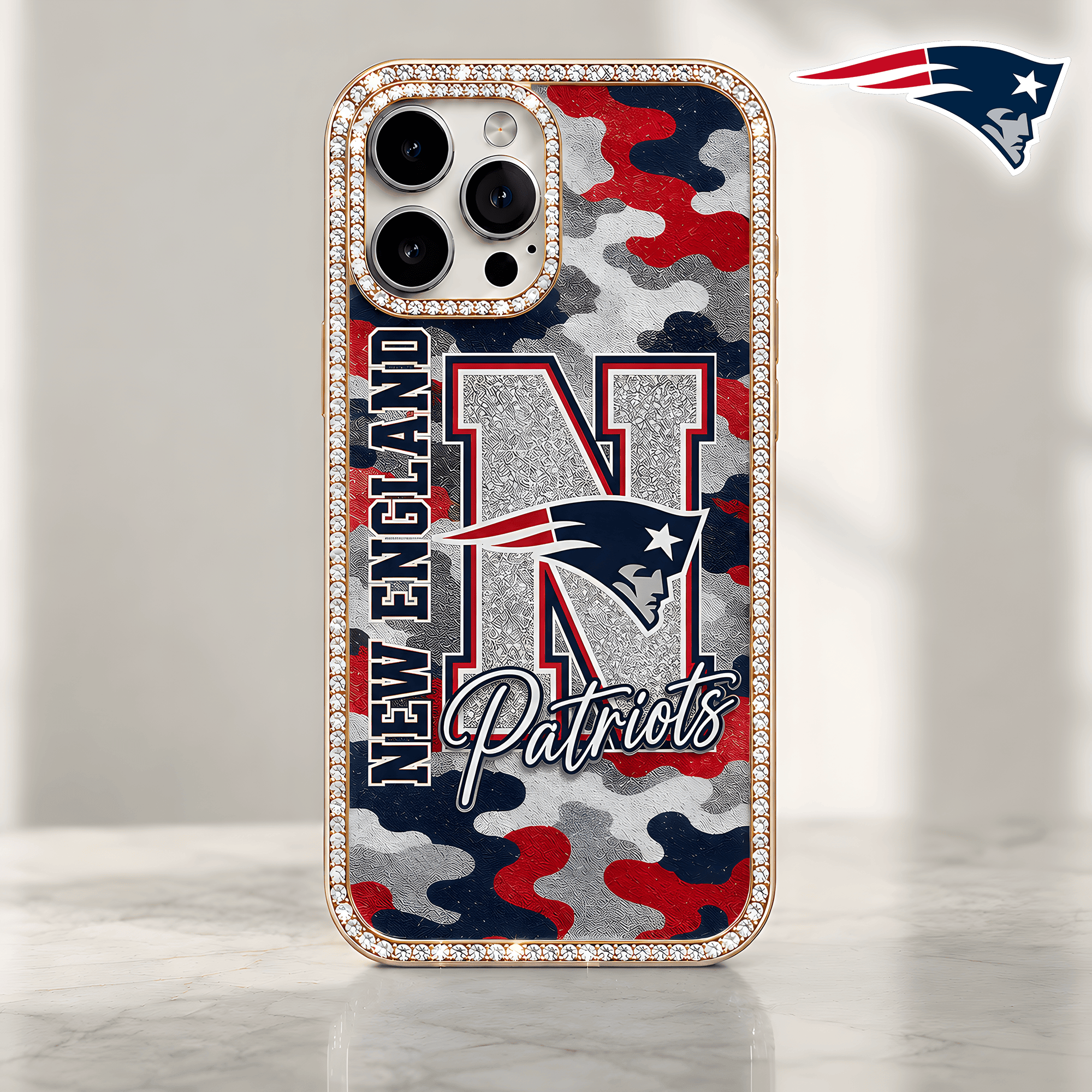 New England Patriots | Premium NFL Team Camo Bling Luxury Phone Case NTH1