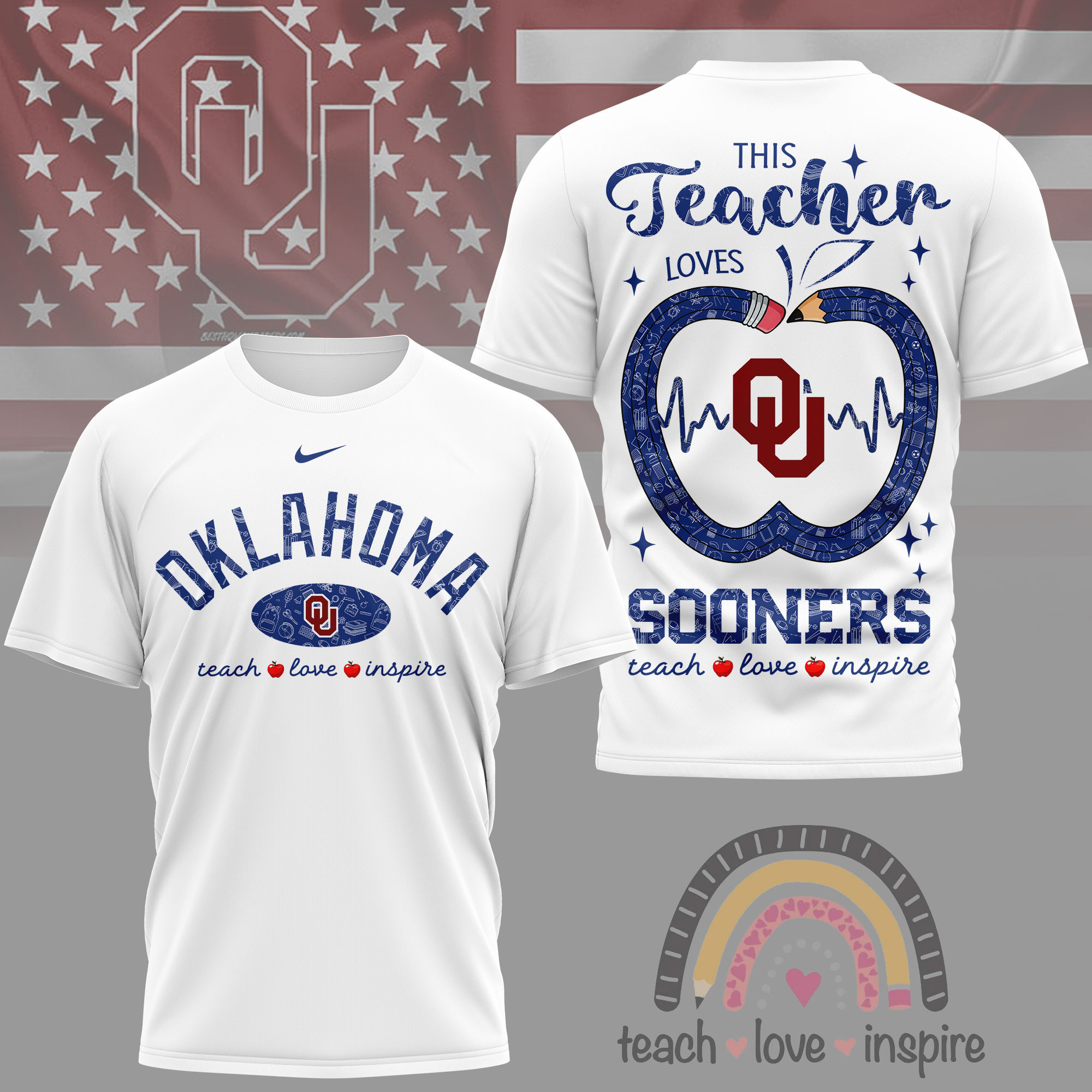 Oklahoma Sooners | Premium NCAA Teacher Love Inspire 3D T-Shirt NY