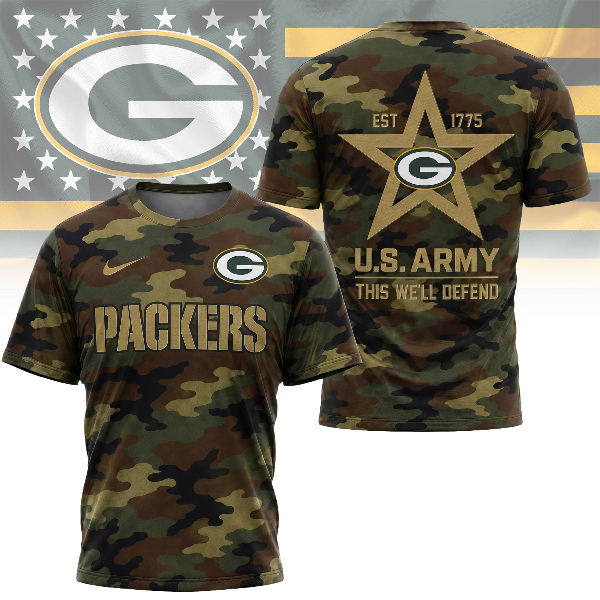 Green Bay Packers | Premium NFL U.S. Army Camo 3D Shirt NY