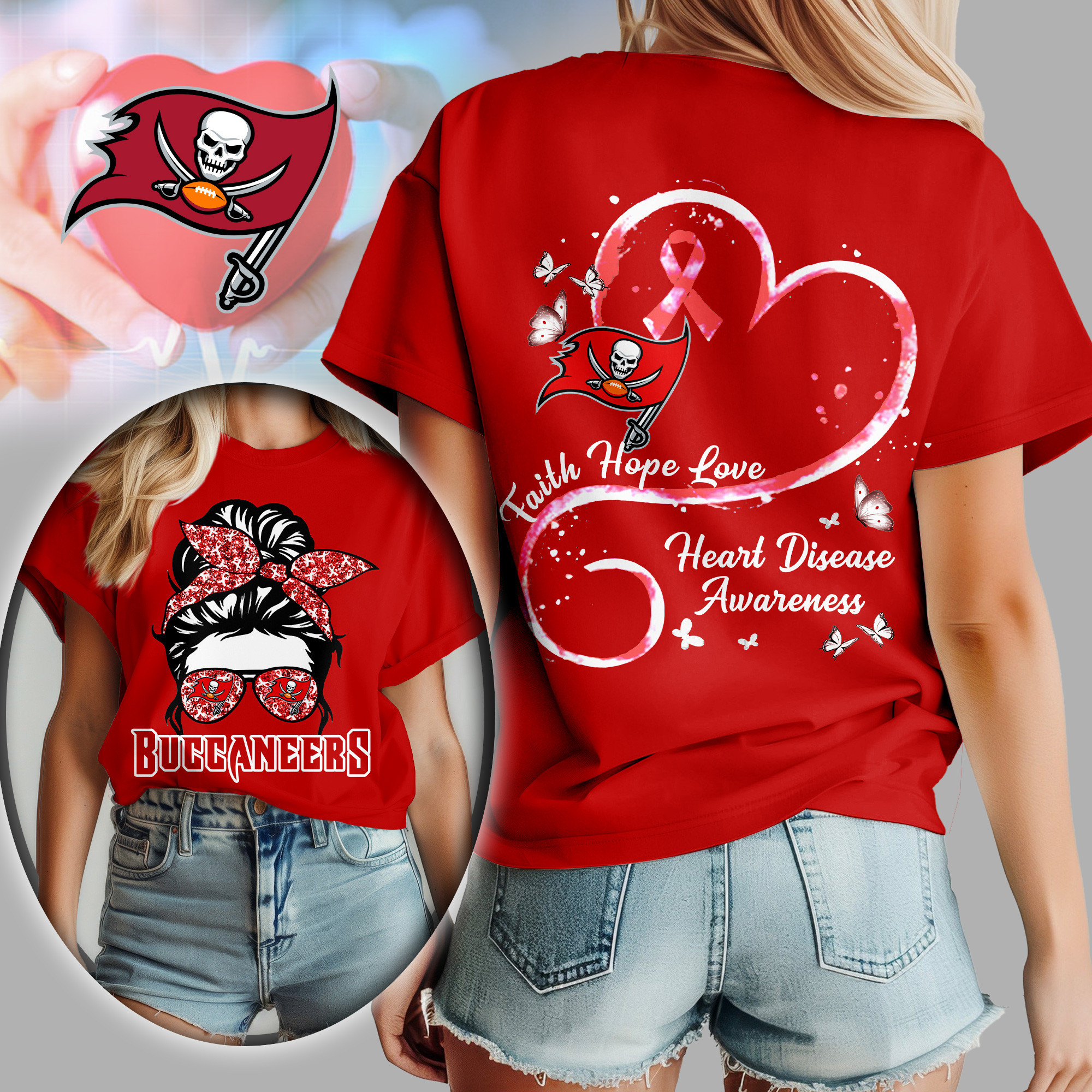 Tampa Bay Buccaneers | Premium NFL Heart Disease Awareness Women's Shirt TD