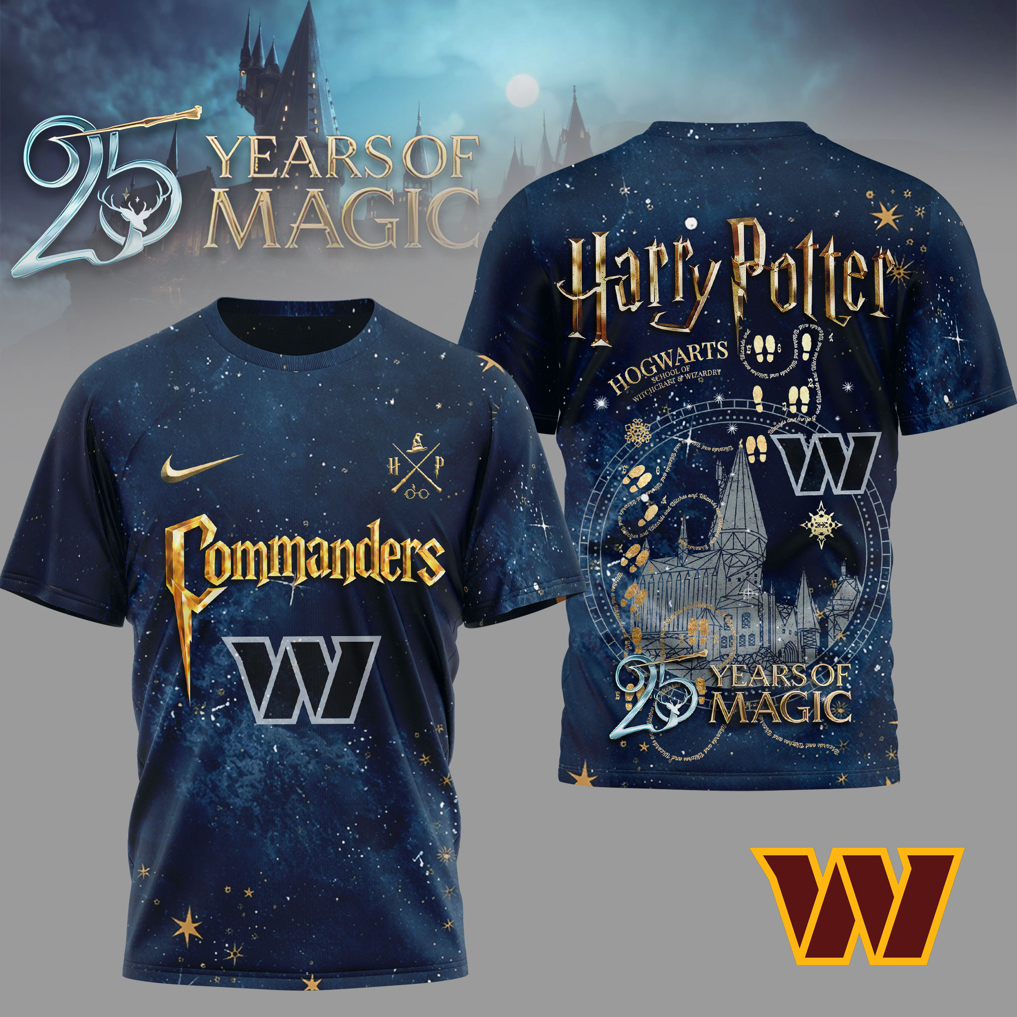 Washington Commanders | Premium NFL Harry Potter 25 Years Of Magic 3D Shirt TD